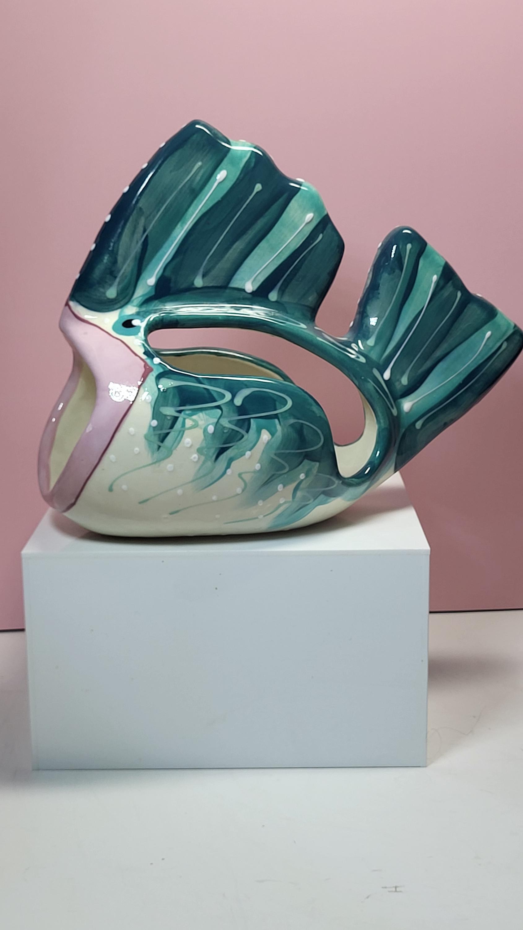 Vintage Fish Who Wants to Hold Your Sponges: Hand-Painted Glazed Ceramic Fish Art for Coastal Decor view 7