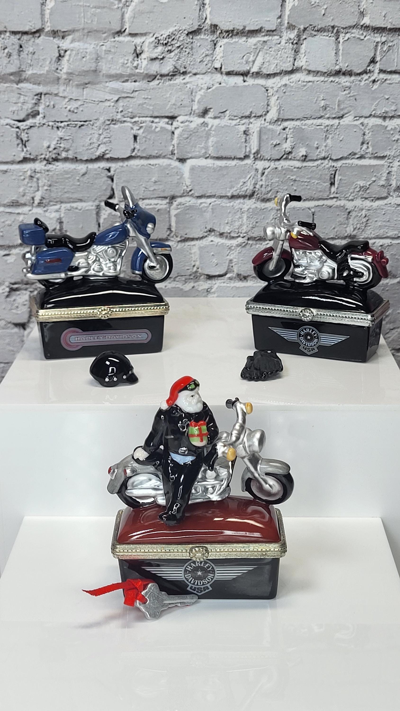 Vintage Harley-Davidson Porcelain Trinket Box Set, Midwest of Cannon Falls