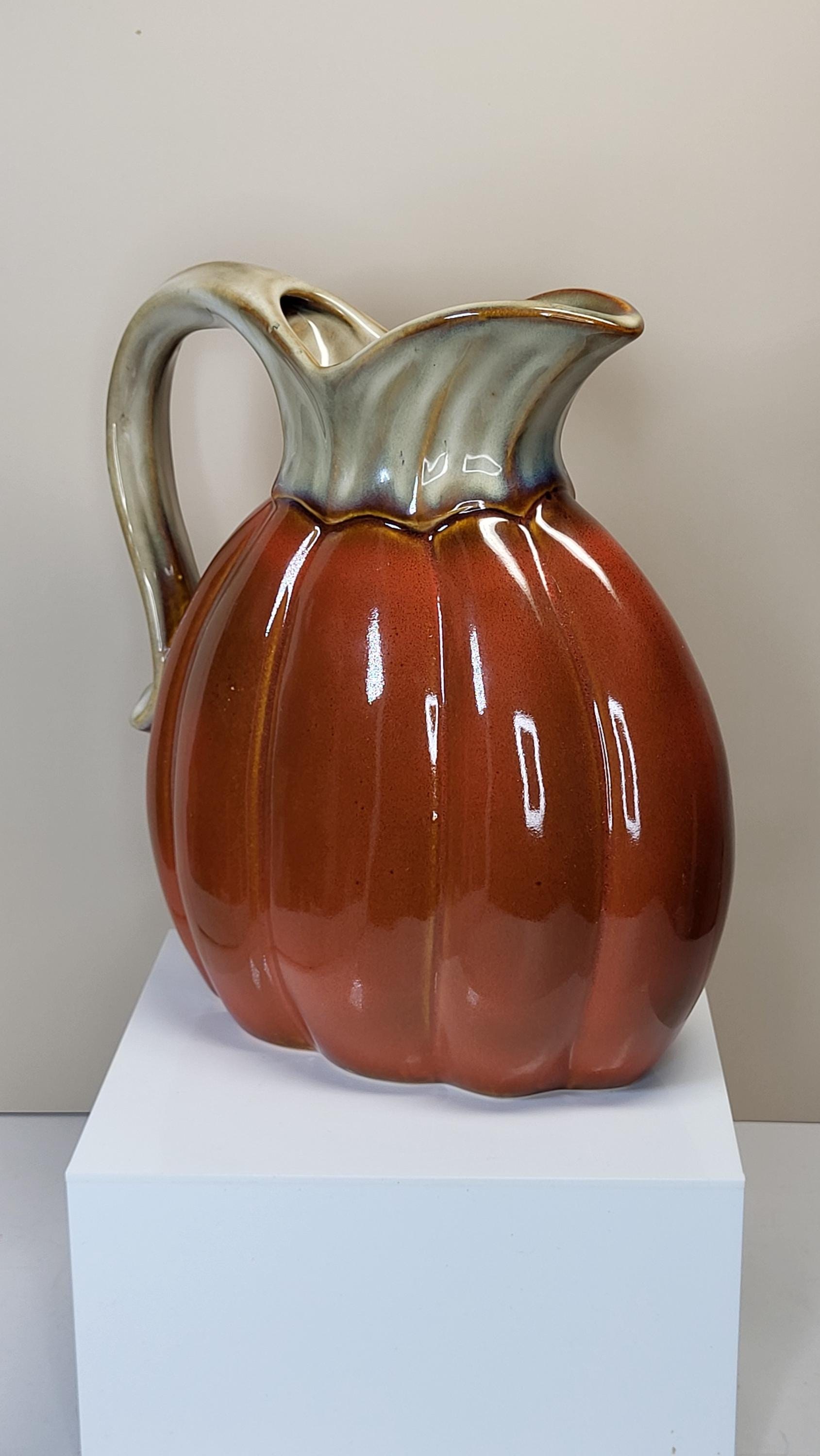 Vintage Glazed Ceramic Owl Dish and Pumpkin Pitcher Set, Very Good Condition, Autumn Harvest Fall Farmhouse Decor view 11