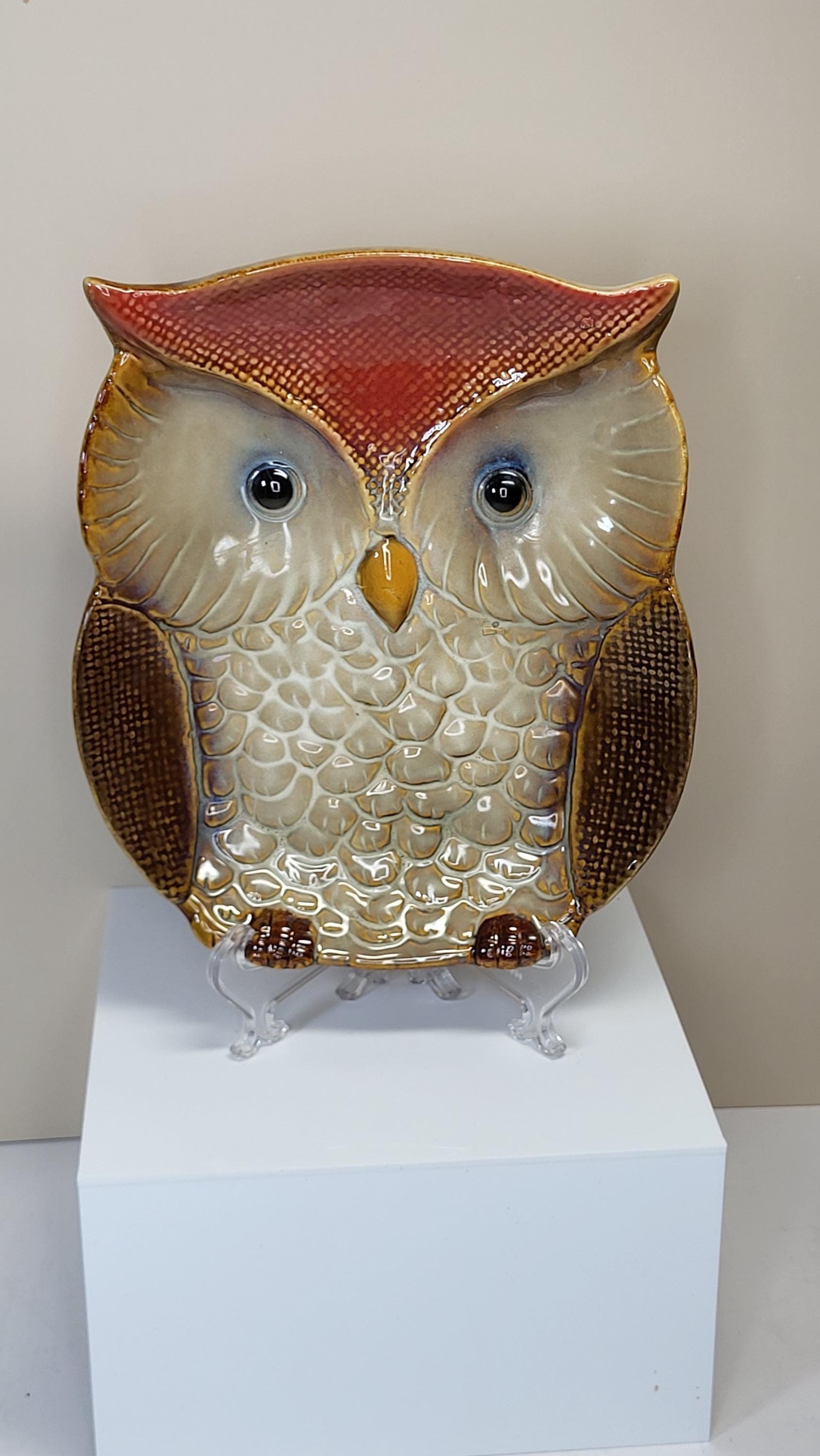 Vintage Glazed Ceramic Owl Dish and Pumpkin Pitcher Set, Very Good Condition, Autumn Harvest Fall Farmhouse Decor view 4