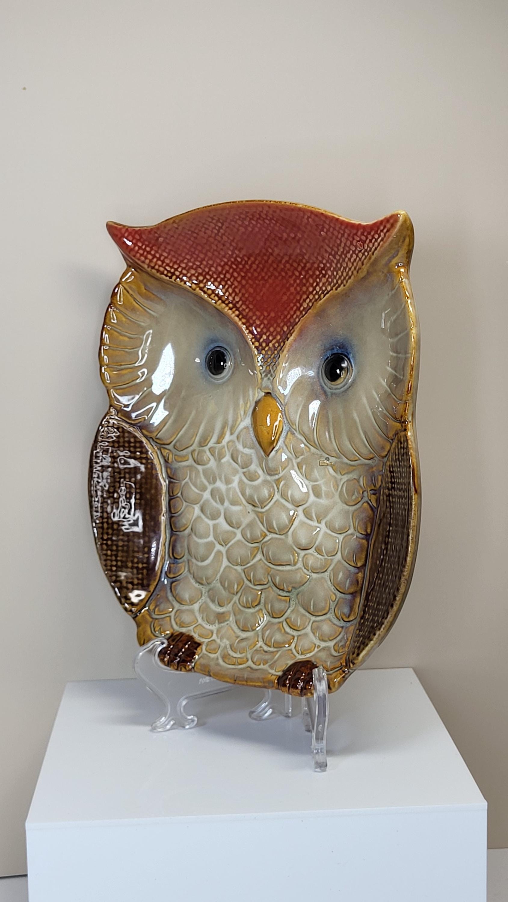 Vintage Glazed Ceramic Owl Dish and Pumpkin Pitcher Set, Very Good Condition, Autumn Harvest Fall Farmhouse Decor view 7