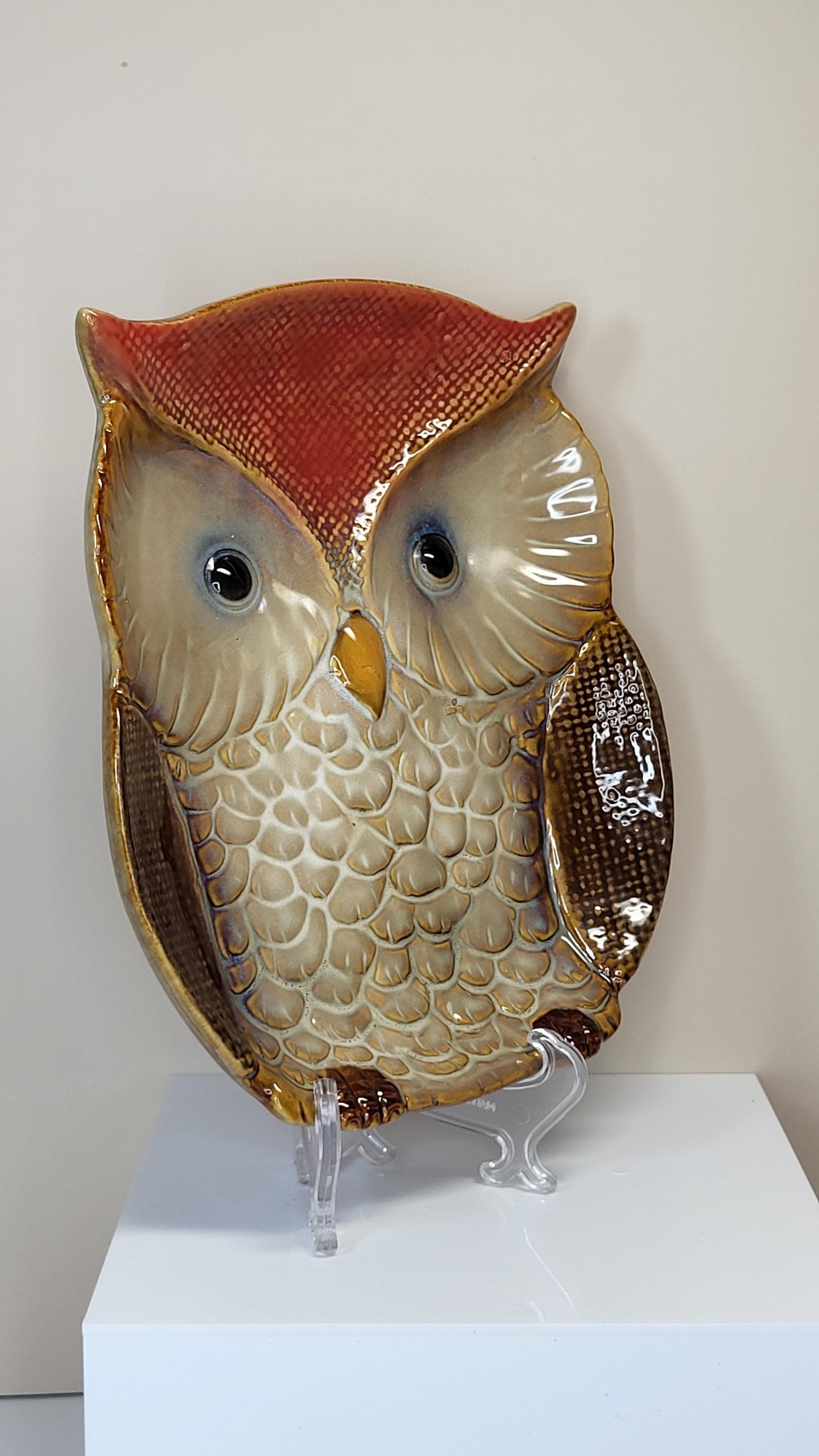 Vintage Glazed Ceramic Owl Dish and Pumpkin Pitcher Set, Very Good Condition, Autumn Harvest Fall Farmhouse Decor view 8