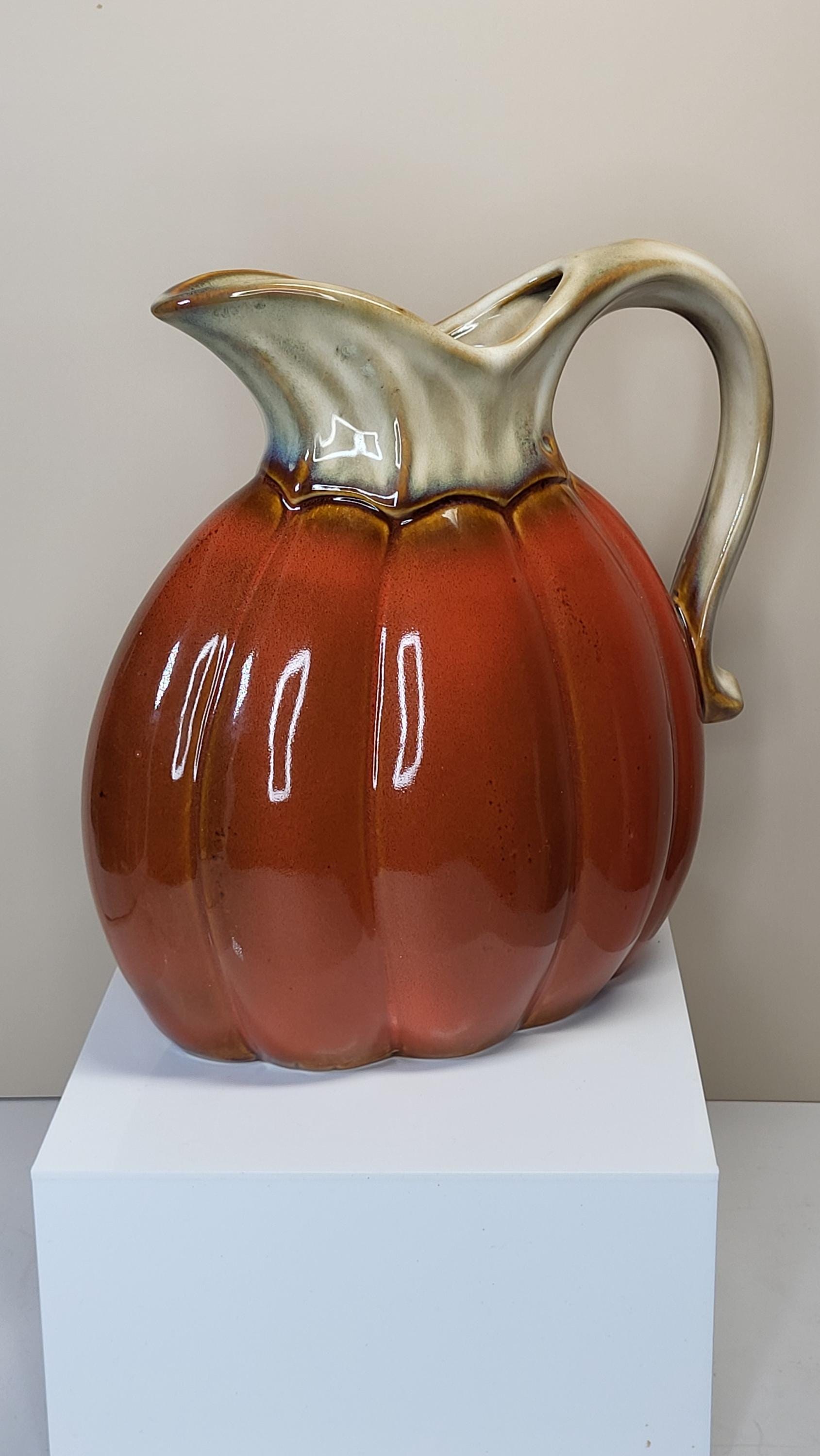 Vintage Glazed Ceramic Owl Dish and Pumpkin Pitcher Set, Very Good Condition, Autumn Harvest Fall Farmhouse Decor view 10