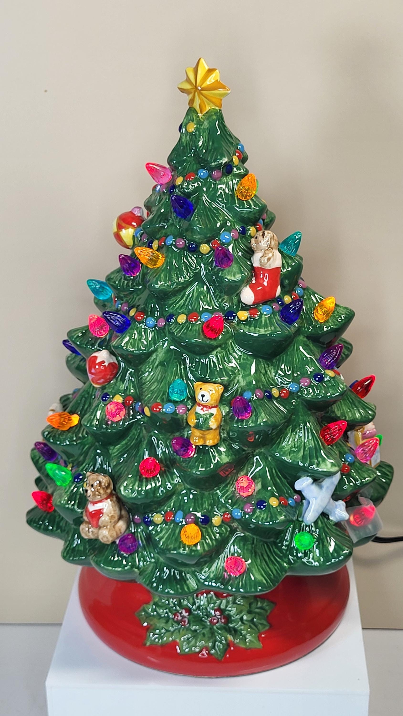 Vintage Christopher Radko Lighted Ceramic Christmas Tree, 13" Holiday Decor, Excellent Condition