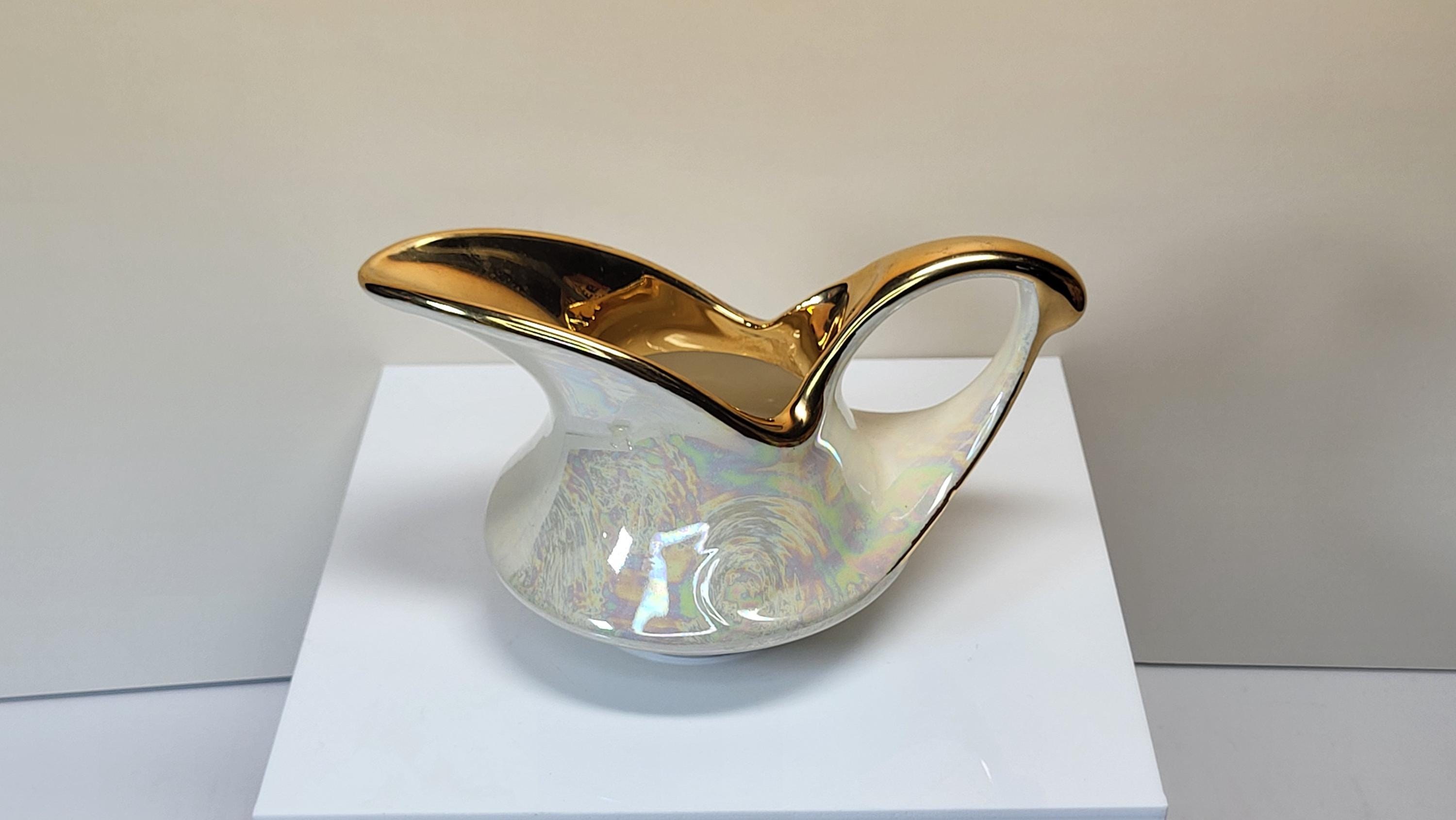 Vintage Pearl China Creamer and Open Sugar Set, Pearlescent Lusterware, 22K Gold Trim, Mid Century Modern, Like New Condition view 10