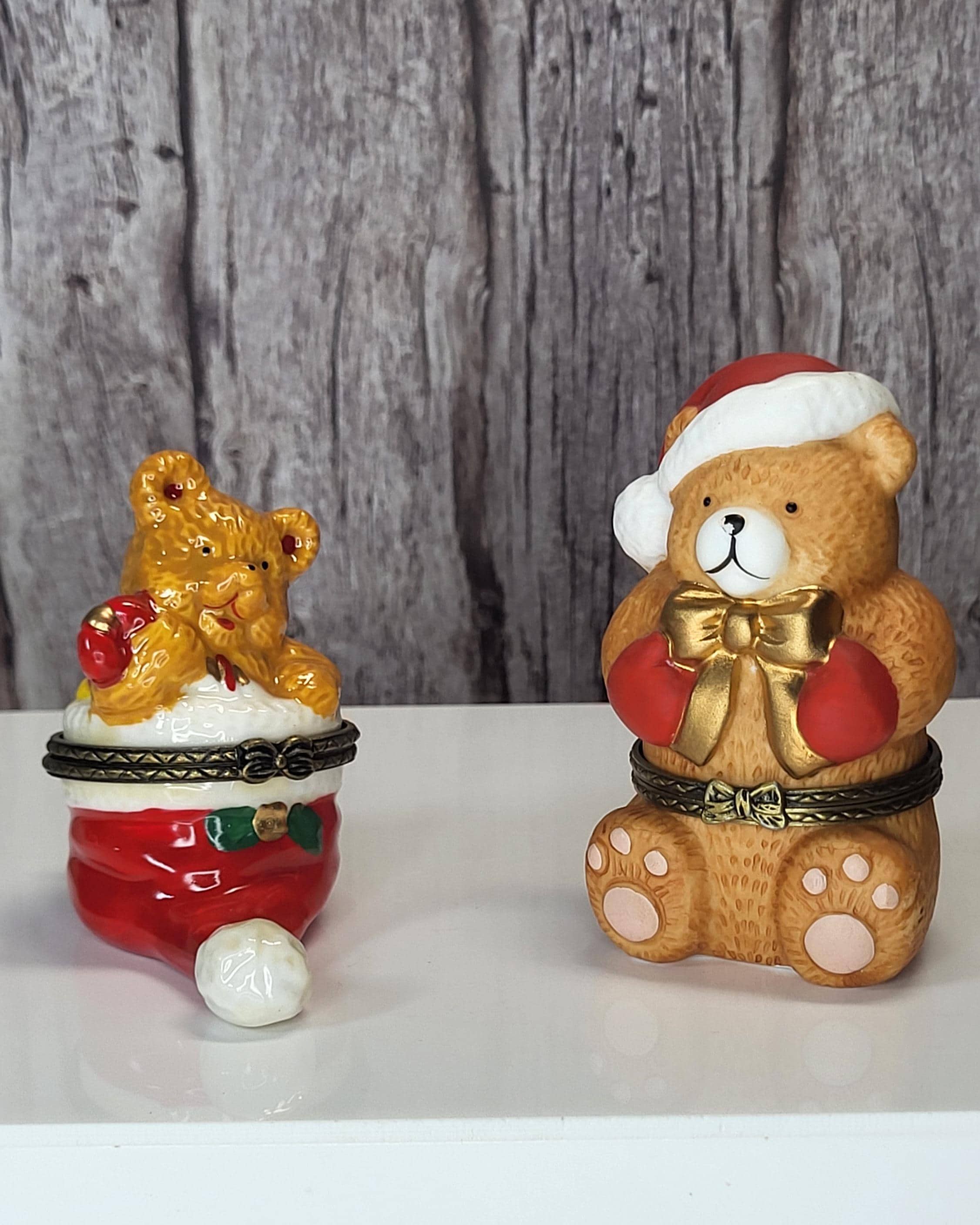 Vintage JCM Service Merchandise Christmas Teddy Bear Hinged Trinket Box Set of 2 view 2