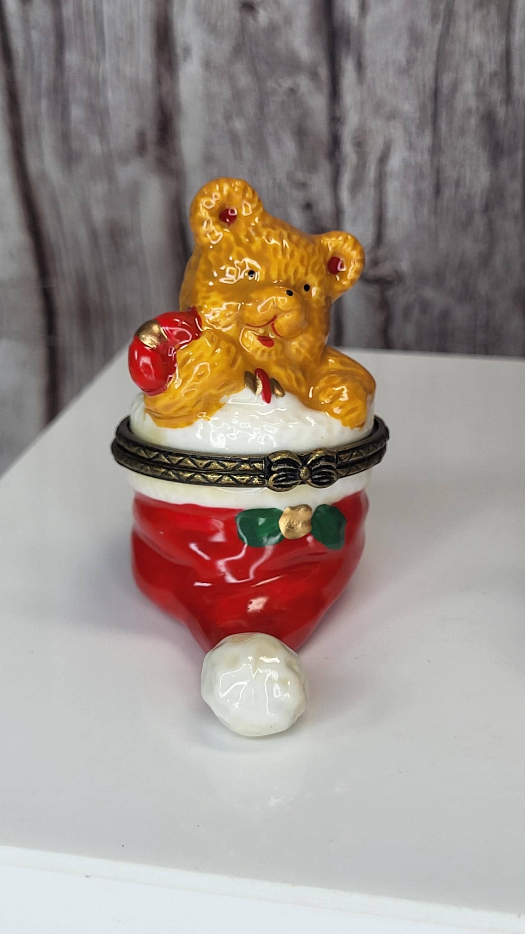 Vintage JCM Service Merchandise Christmas Teddy Bear Hinged Trinket Box Set of 2 view 3