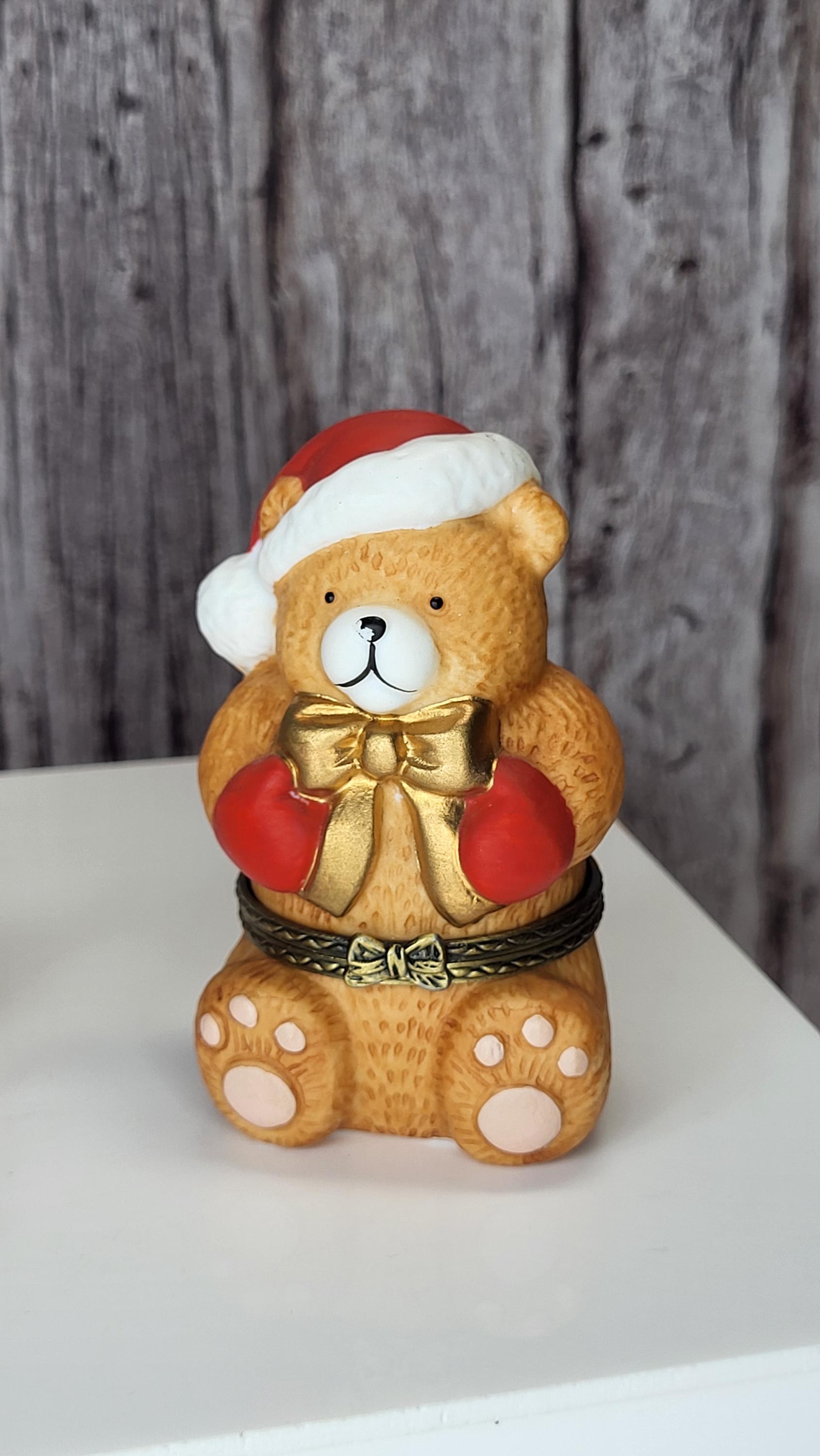 Vintage JCM Service Merchandise Christmas Teddy Bear Hinged Trinket Box Set of 2 view 4
