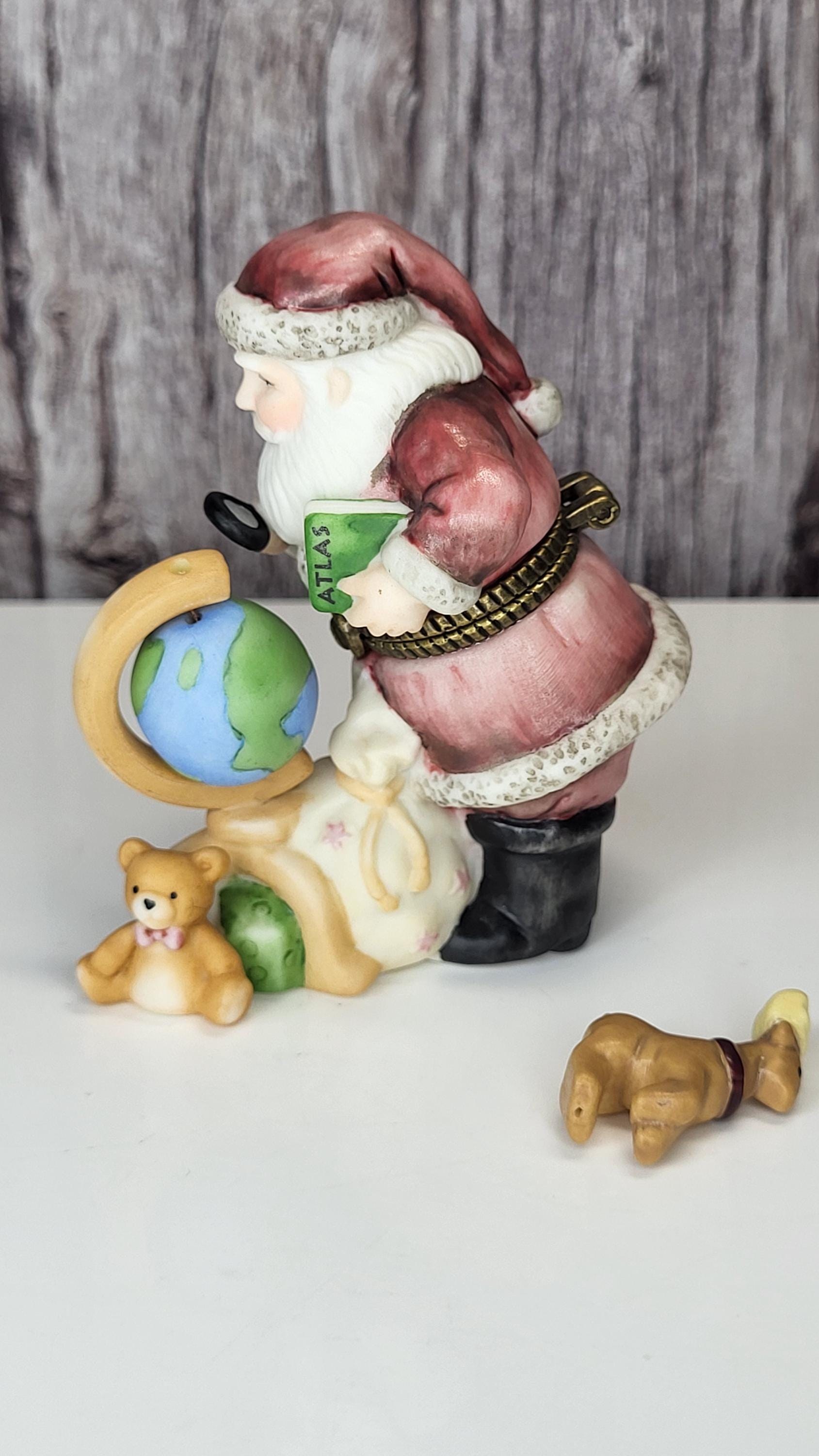 Midwest of Cannon Falls Santa Series Hinged Trinket Box, "Santa Searching the Globe with Reindeer," Porcelain Hinged Box - Reindeer Trinket view 3