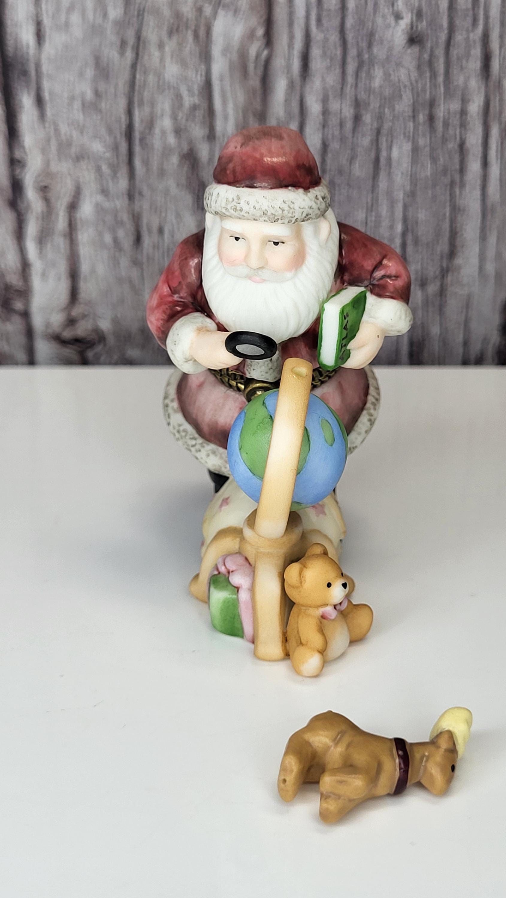 Midwest of Cannon Falls Santa Series Hinged Trinket Box, "Santa Searching the Globe with Reindeer," Porcelain Hinged Box - Reindeer Trinket view 4