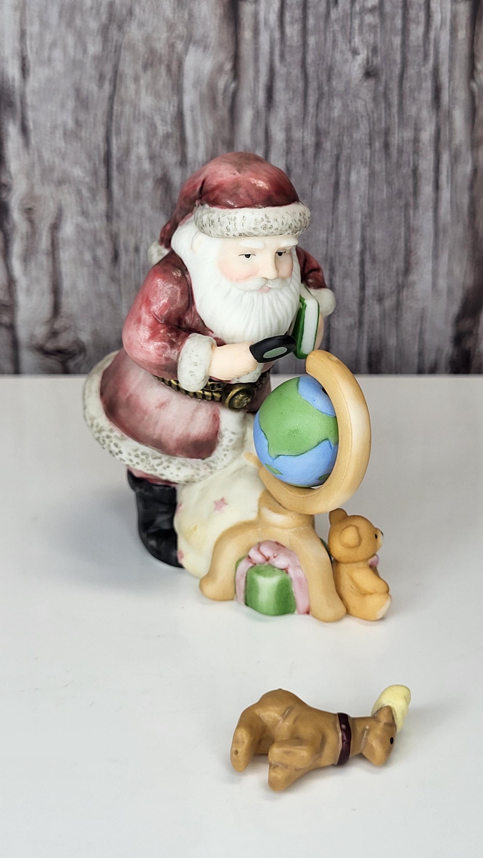 Midwest of Cannon Falls Santa Series Hinged Trinket Box, "Santa Searching the Globe with Reindeer," Porcelain Hinged Box - Reindeer Trinket view 5