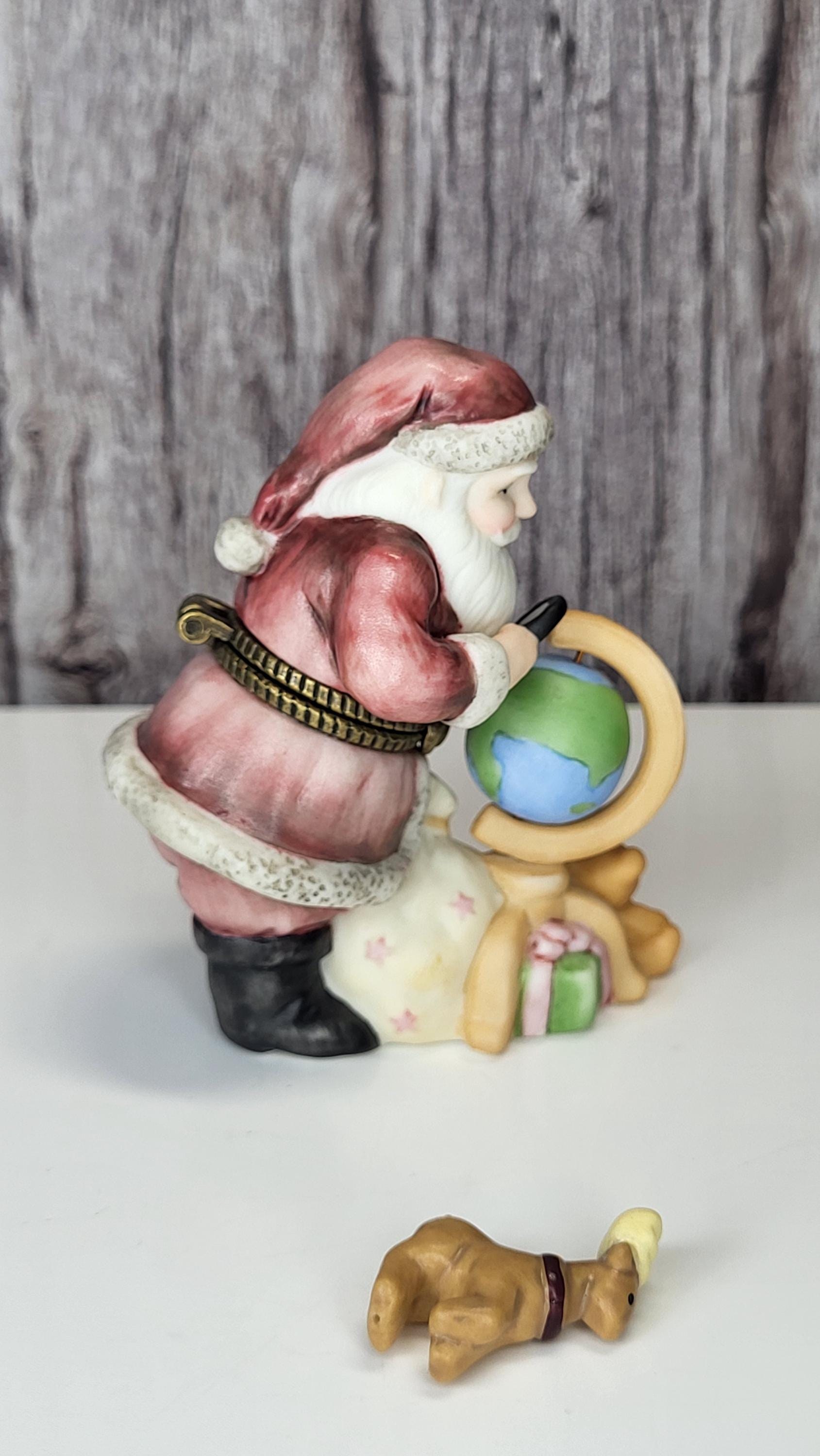 Midwest of Cannon Falls Santa Series Hinged Trinket Box, "Santa Searching the Globe with Reindeer," Porcelain Hinged Box - Reindeer Trinket view 6
