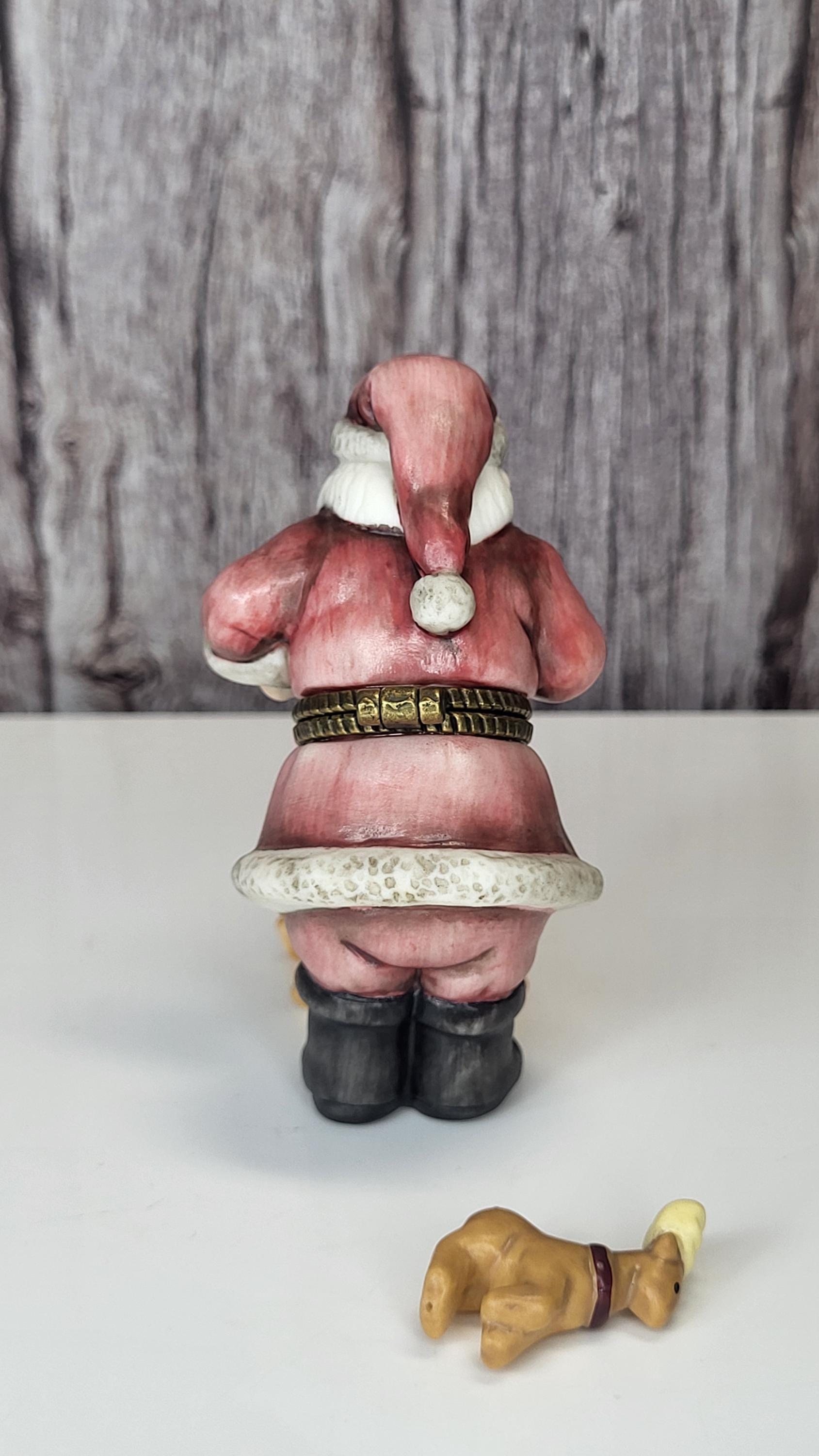 Midwest of Cannon Falls Santa Series Hinged Trinket Box, "Santa Searching the Globe with Reindeer," Porcelain Hinged Box - Reindeer Trinket view 7