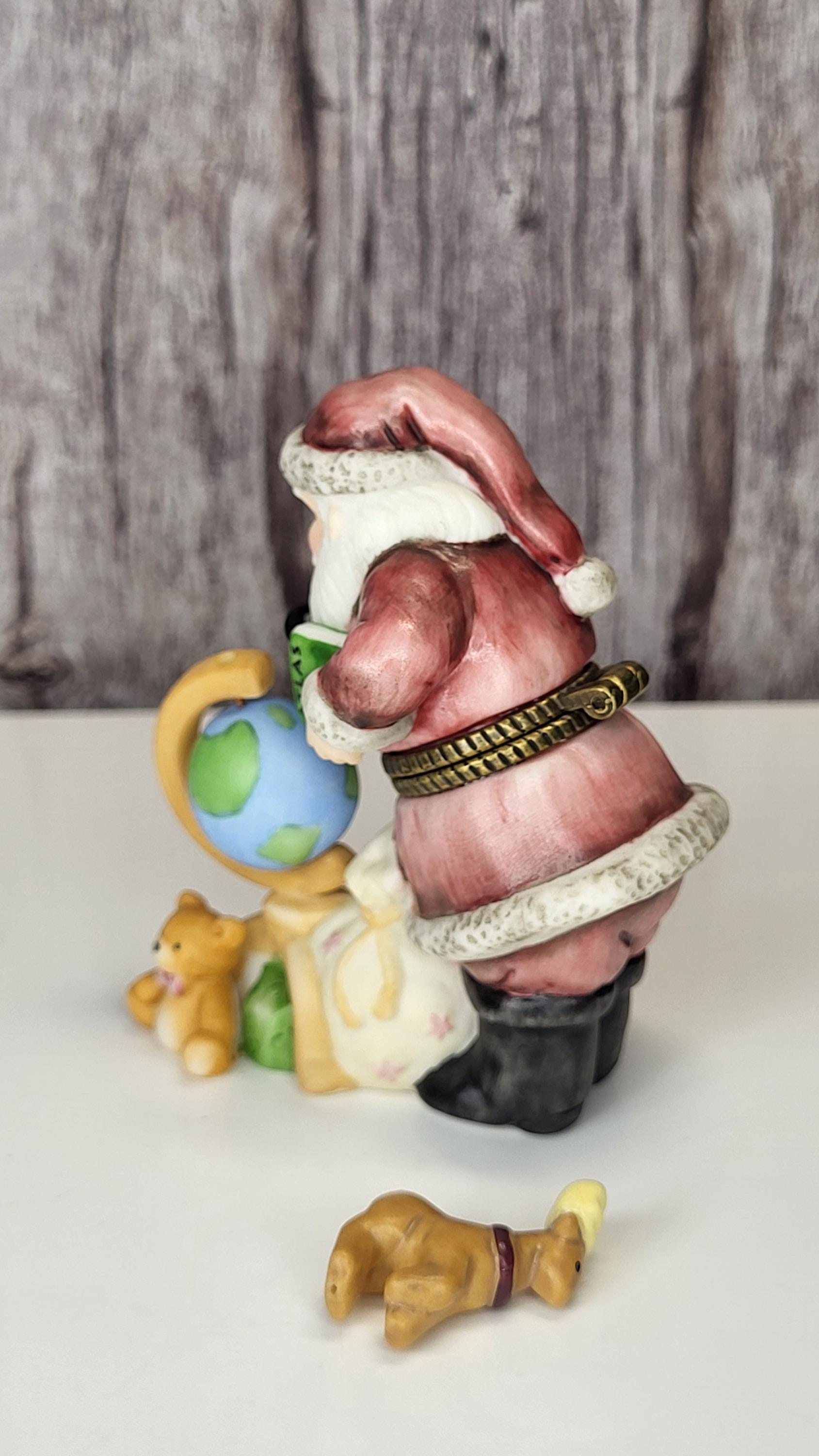 Midwest of Cannon Falls Santa Series Hinged Trinket Box, "Santa Searching the Globe with Reindeer," Porcelain Hinged Box - Reindeer Trinket view 8