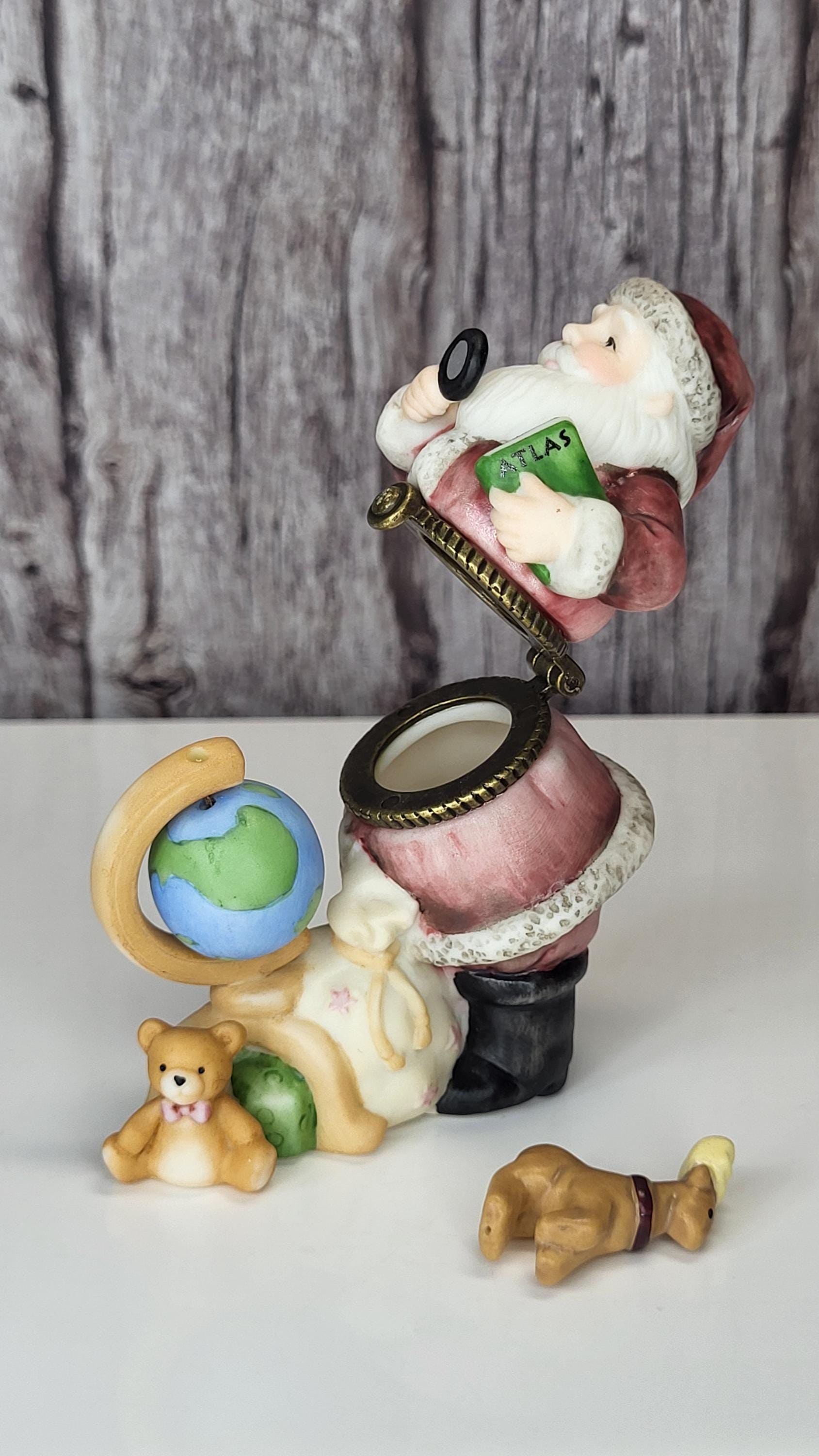 Midwest of Cannon Falls Santa Series Hinged Trinket Box, "Santa Searching the Globe with Reindeer," Porcelain Hinged Box - Reindeer Trinket view 9