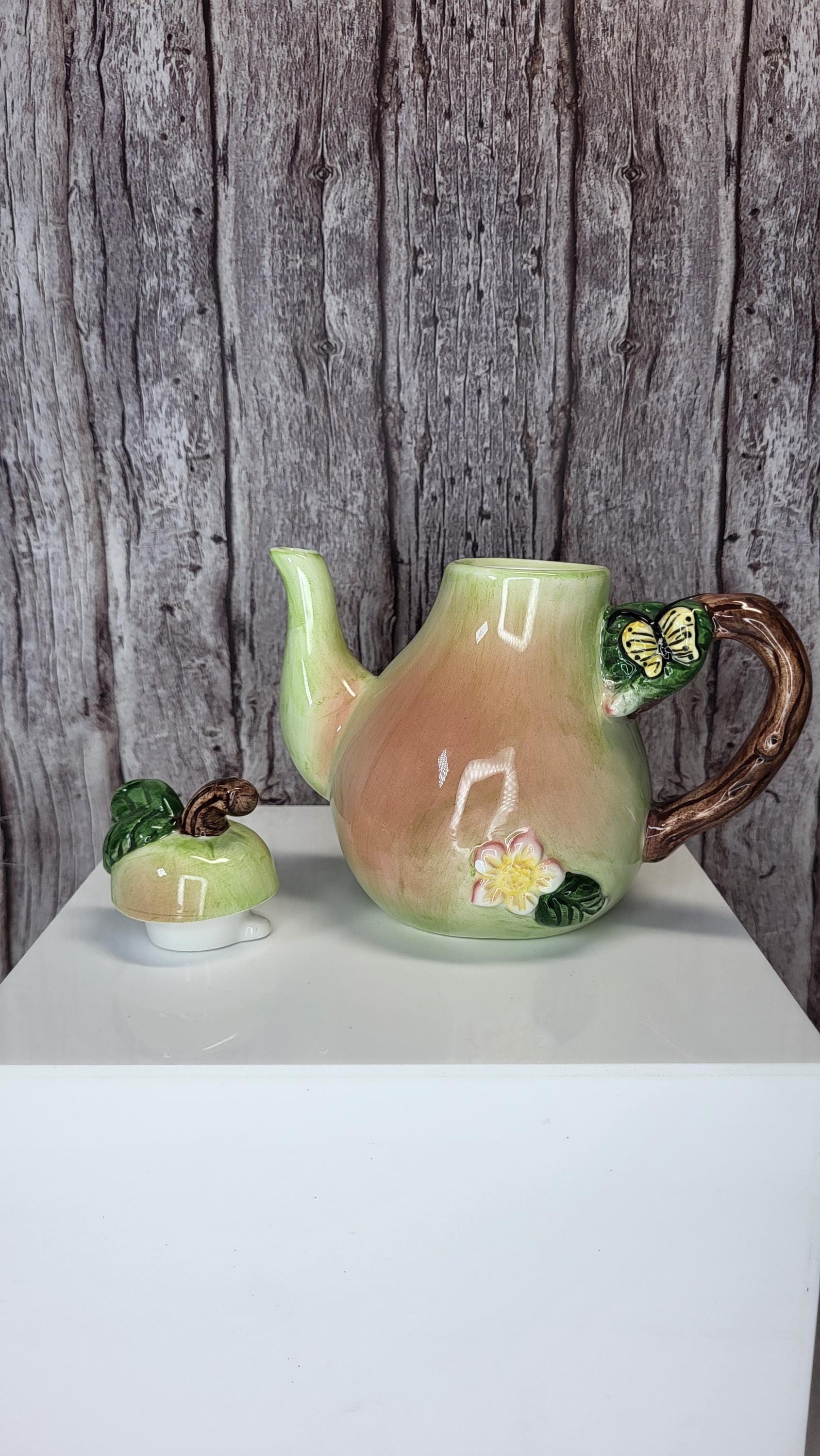 Whimsical Hand-Painted Fruit Teapot Set - Small Peach and Pear Ceramic Novelty Teapots - Unique Kitchen Decor view 11