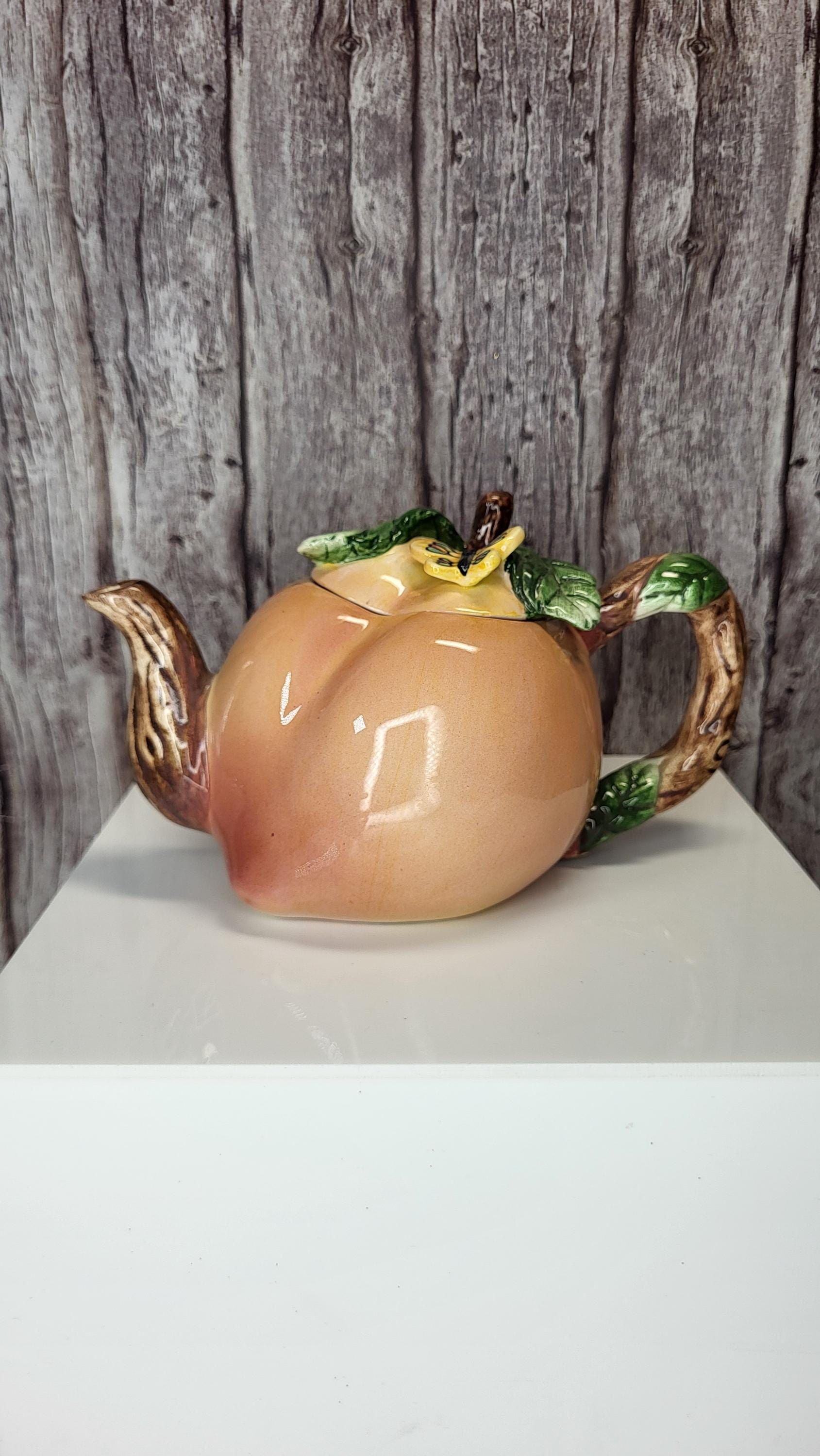 Whimsical Hand-Painted Fruit Teapot Set - Small Peach and Pear Ceramic Novelty Teapots - Unique Kitchen Decor view 12