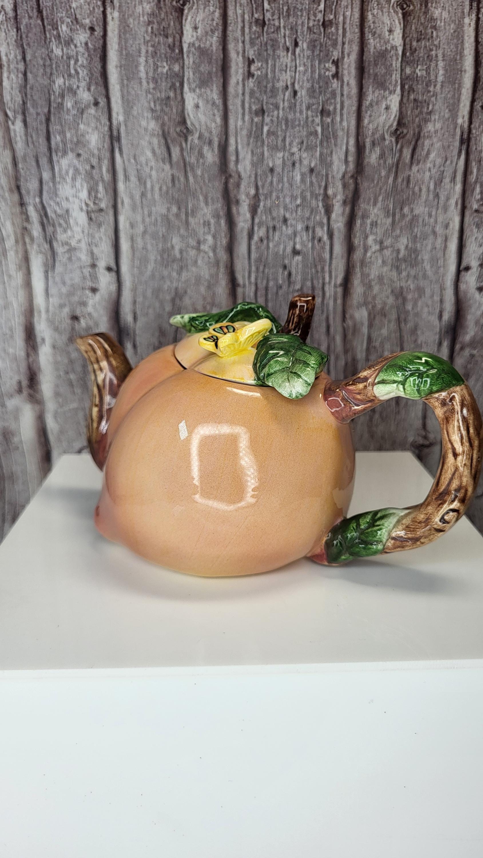 Whimsical Hand-Painted Fruit Teapot Set - Small Peach and Pear Ceramic Novelty Teapots - Unique Kitchen Decor view 13