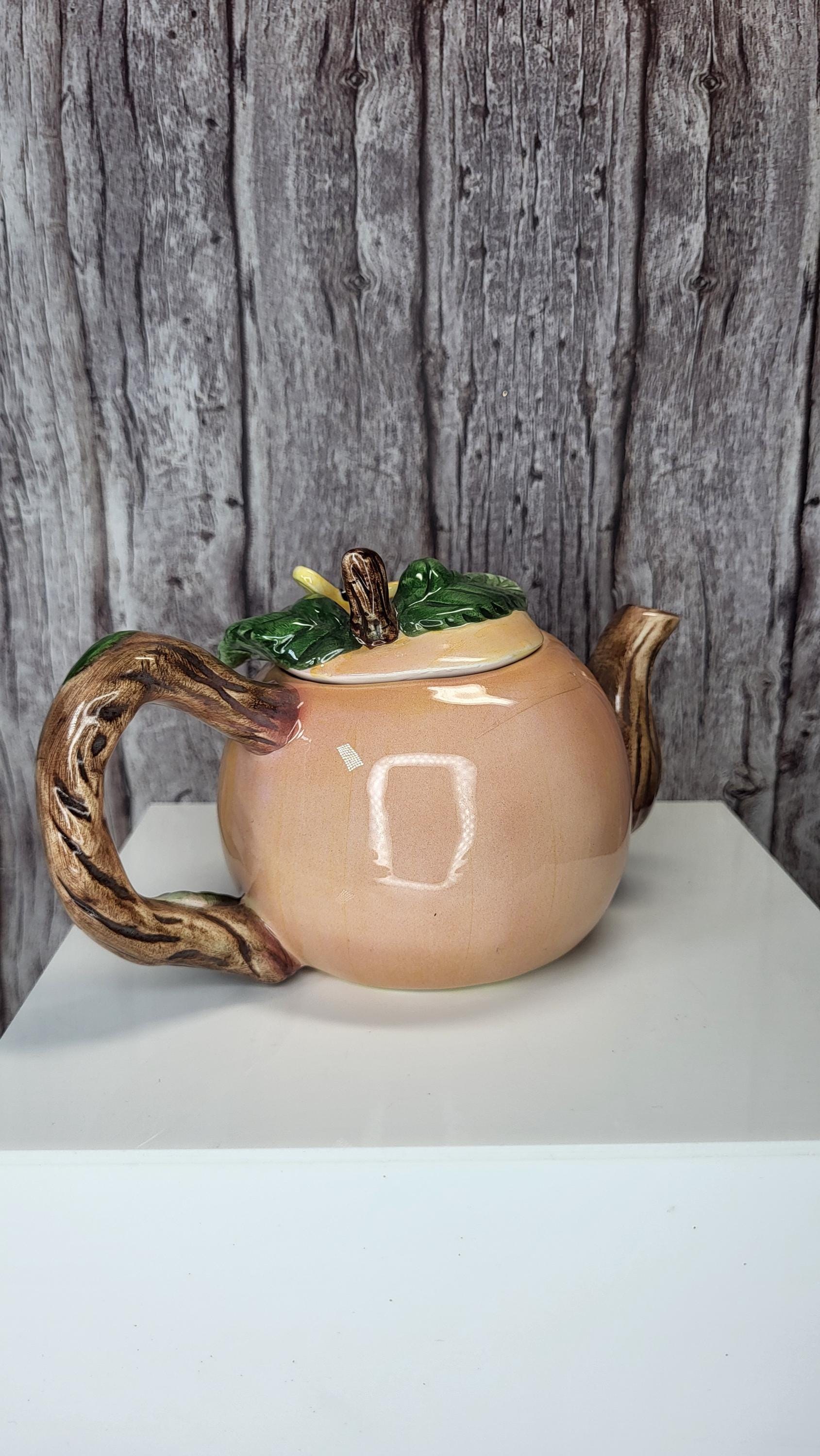 Whimsical Hand-Painted Fruit Teapot Set - Small Peach and Pear Ceramic Novelty Teapots - Unique Kitchen Decor view 14