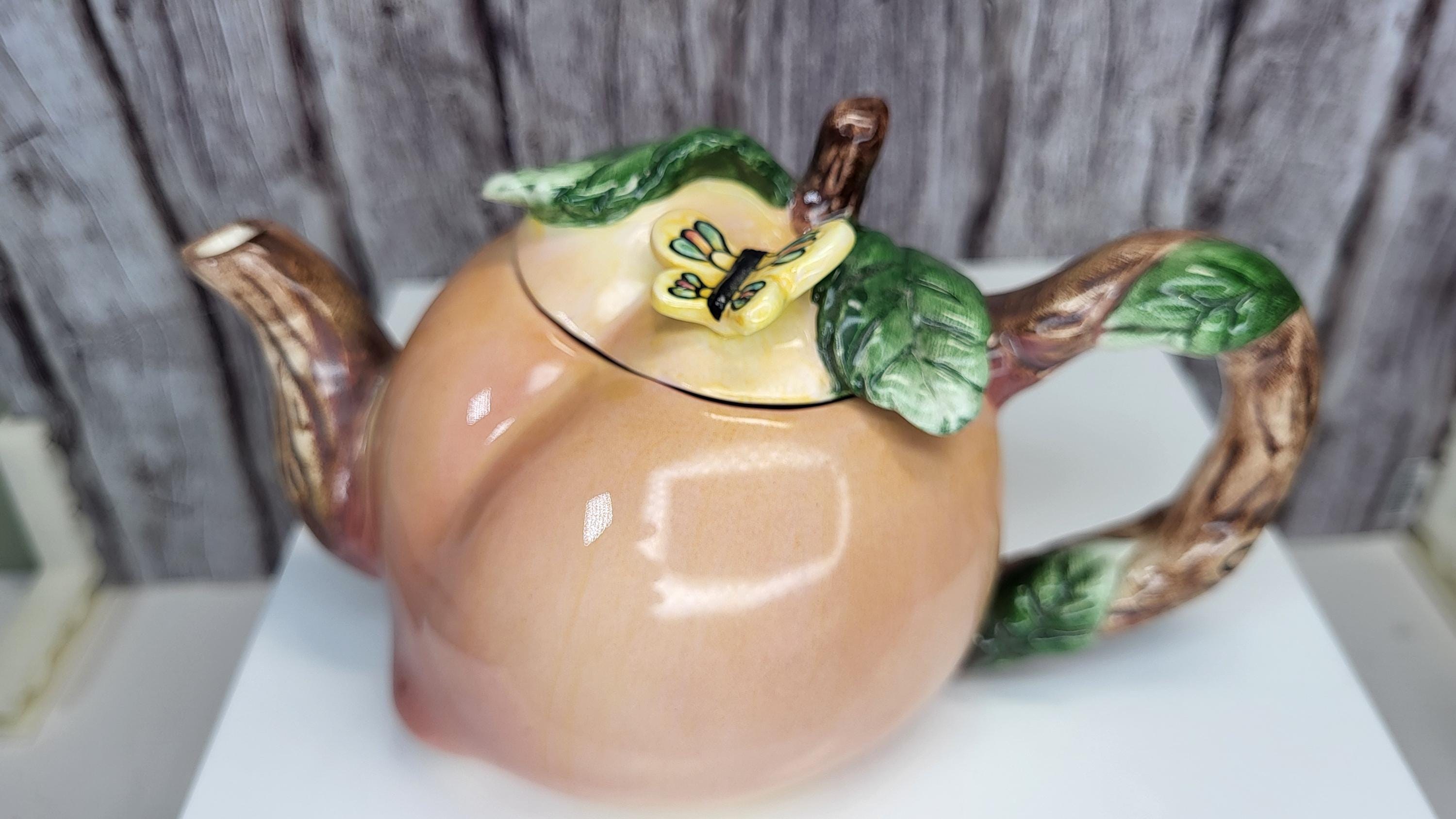Whimsical Hand-Painted Fruit Teapot Set - Small Peach and Pear Ceramic Novelty Teapots - Unique Kitchen Decor view 15