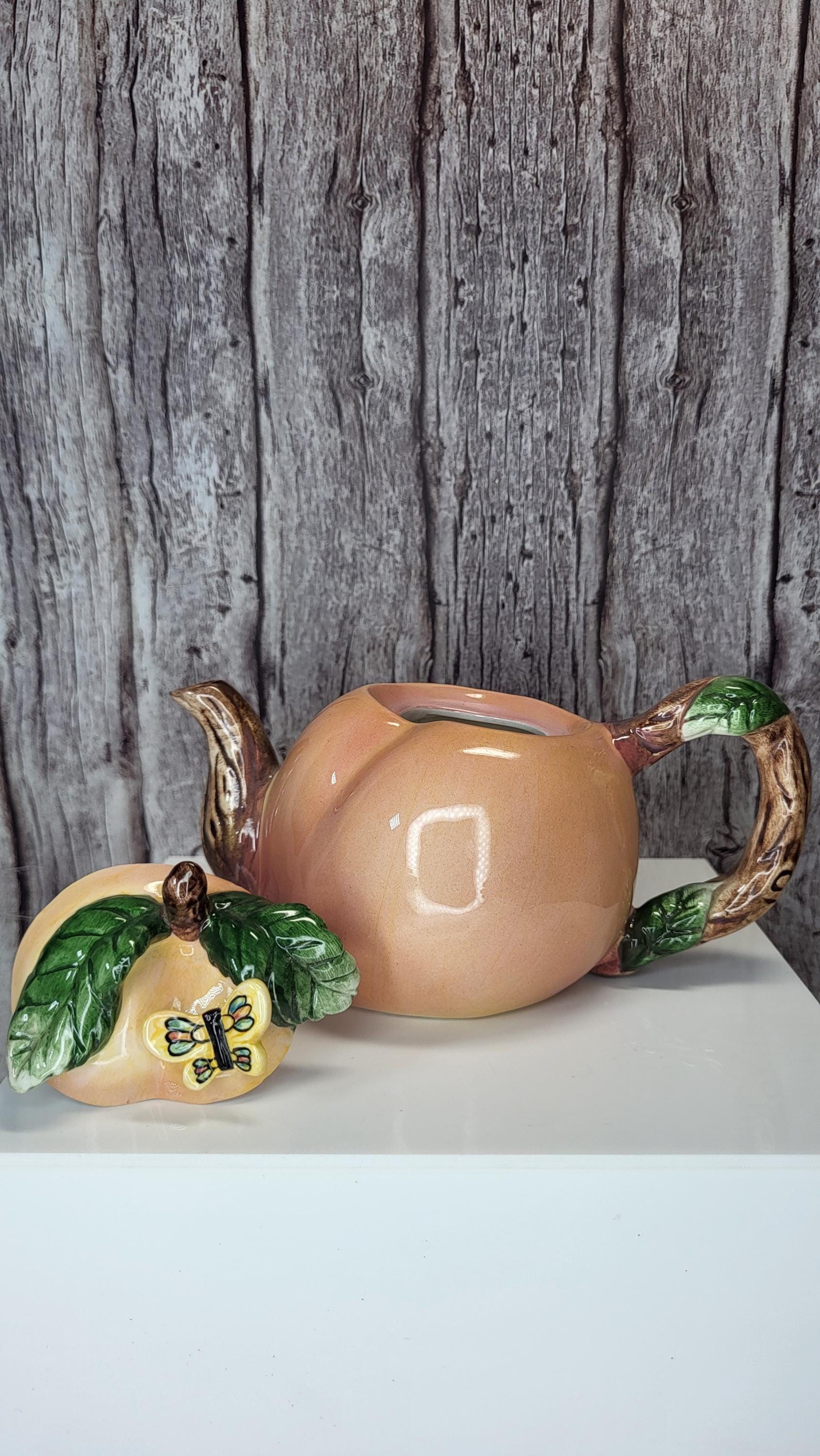 Whimsical Hand-Painted Fruit Teapot Set - Small Peach and Pear Ceramic Novelty Teapots - Unique Kitchen Decor view 16