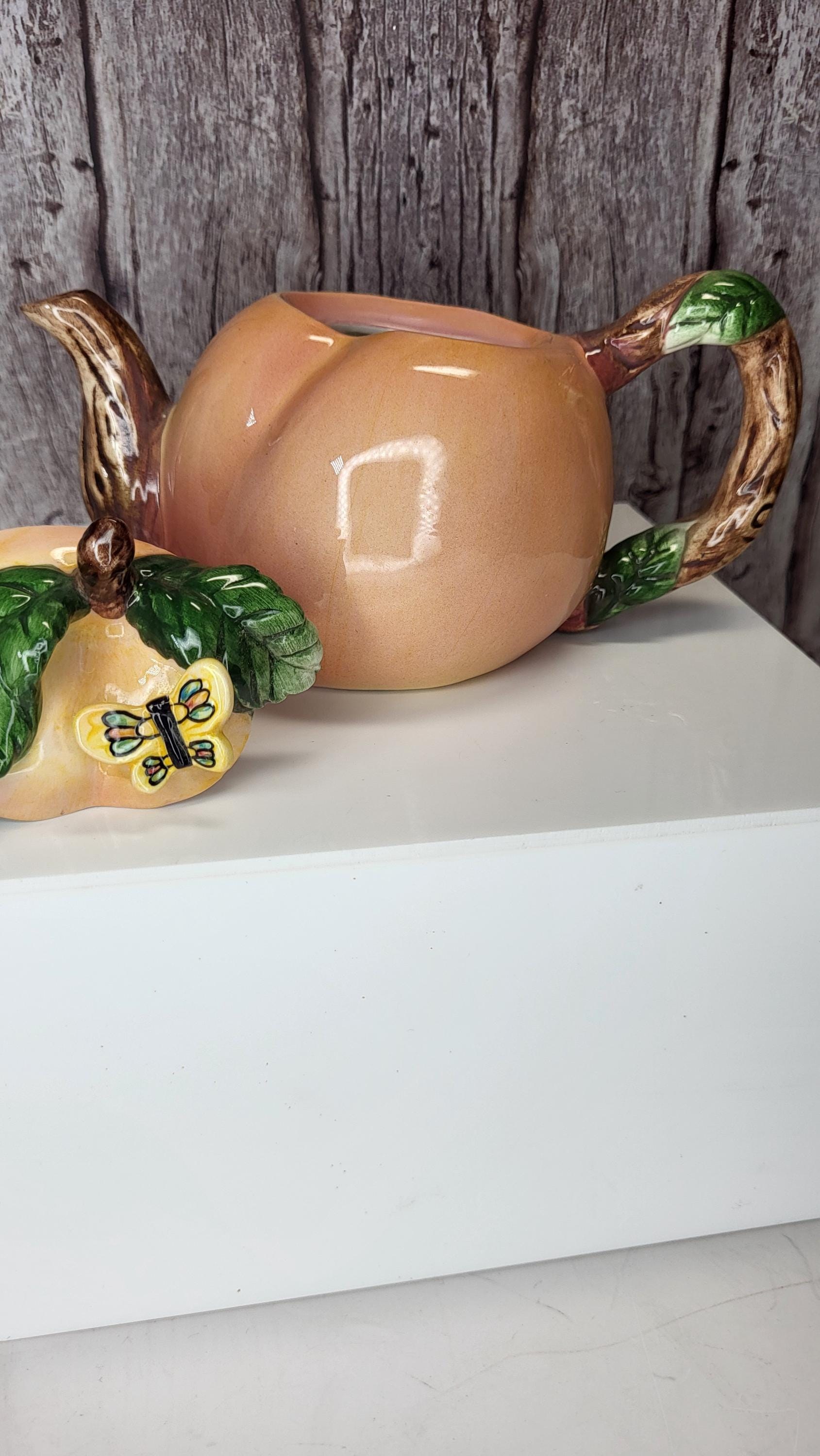 Whimsical Hand-Painted Fruit Teapot Set - Small Peach and Pear Ceramic Novelty Teapots - Unique Kitchen Decor view 18
