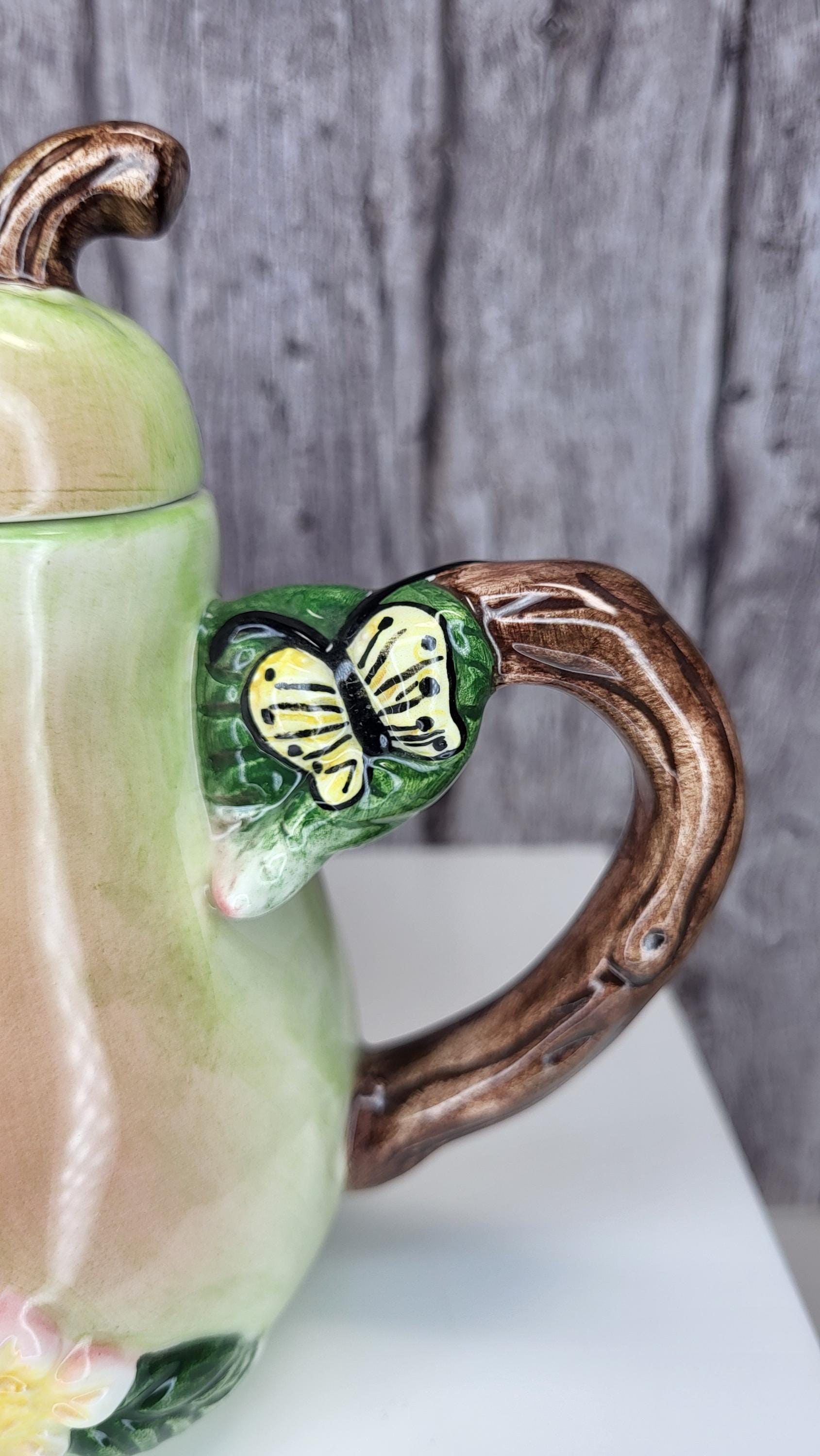 Whimsical Hand-Painted Fruit Teapot Set - Small Peach and Pear Ceramic Novelty Teapots - Unique Kitchen Decor view 5