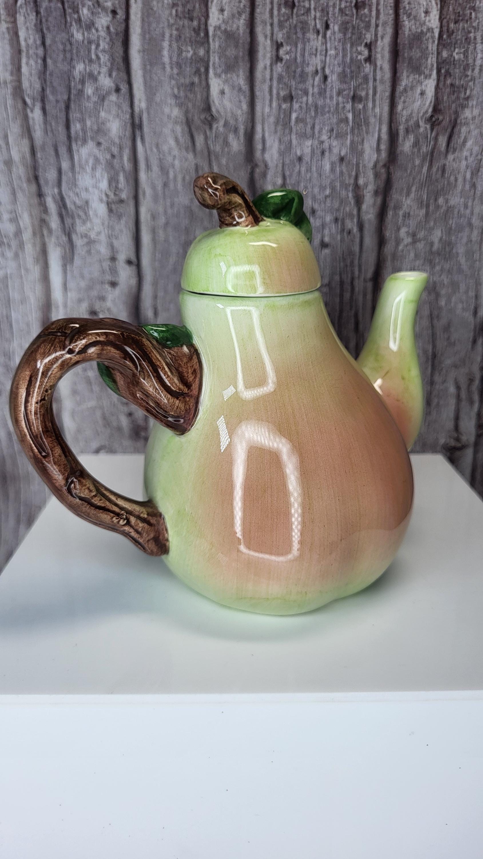 Whimsical Hand-Painted Fruit Teapot Set - Small Peach and Pear Ceramic Novelty Teapots - Unique Kitchen Decor view 7
