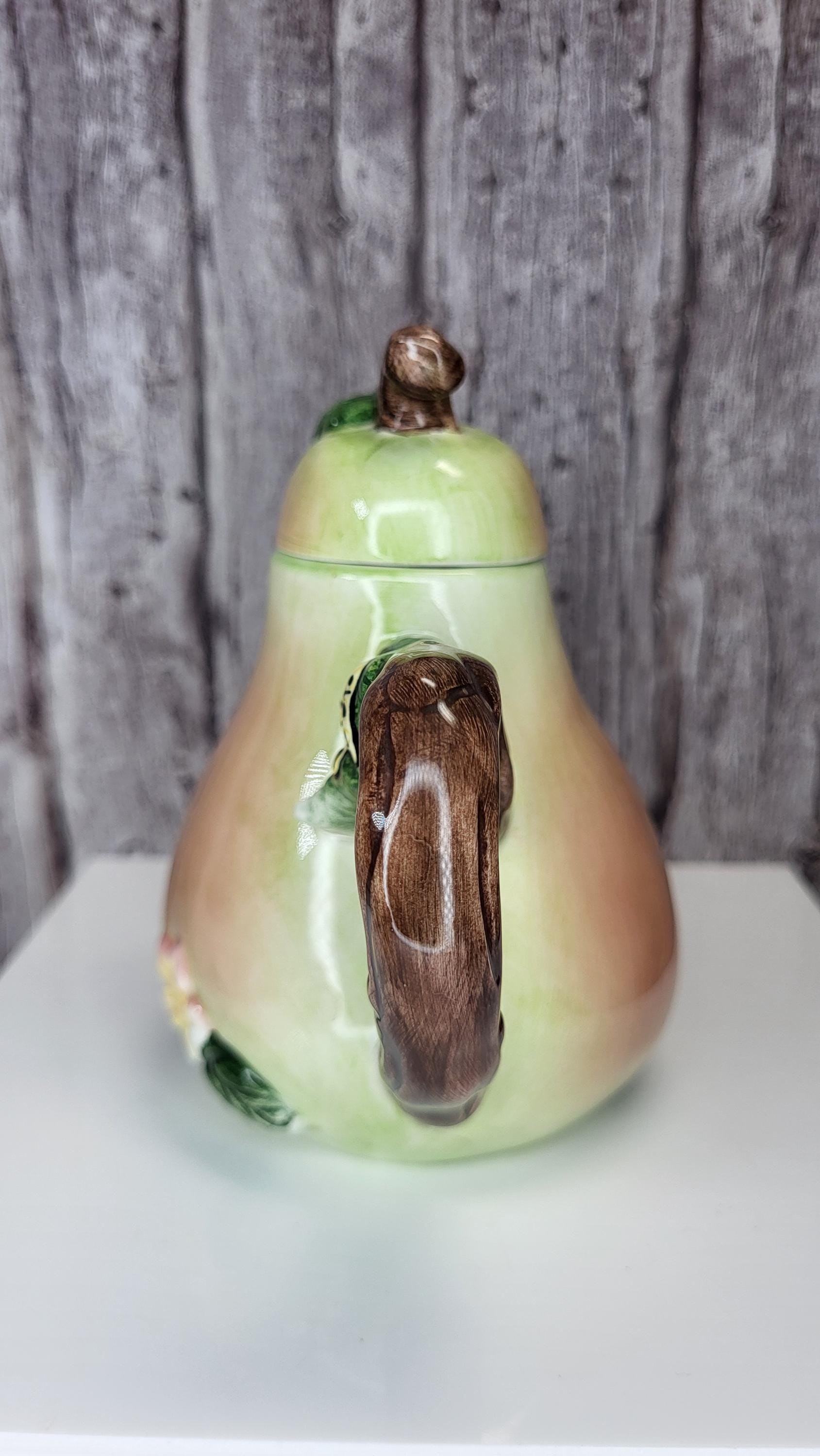 Whimsical Hand-Painted Fruit Teapot Set - Small Peach and Pear Ceramic Novelty Teapots - Unique Kitchen Decor view 9