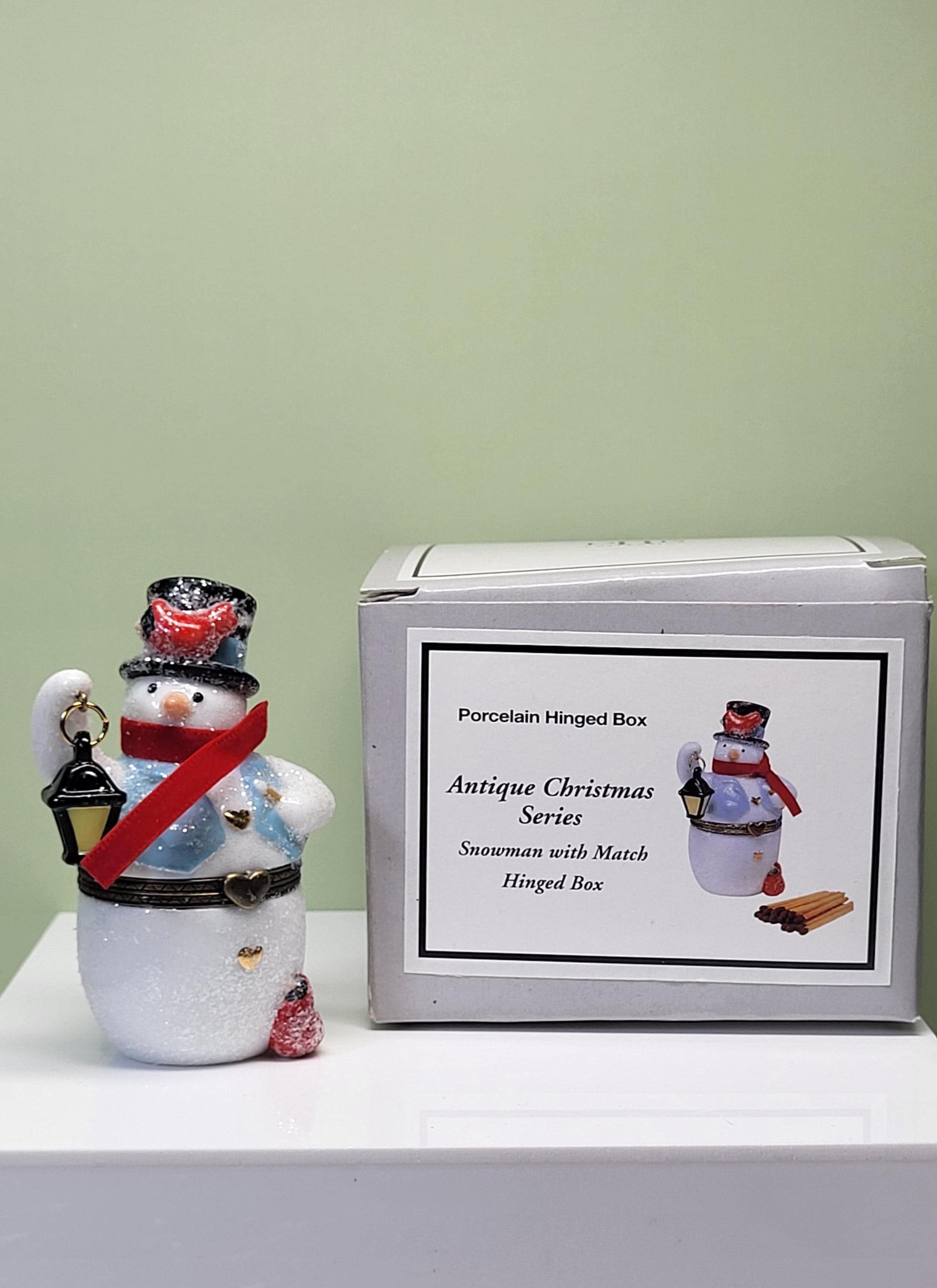 Midwest of Cannon Falls PHB Collection Porcelain Snowman Hinged Trinket Box with Matches Trinket, Christmas Holiday Decor Vintage Collectibl view 2