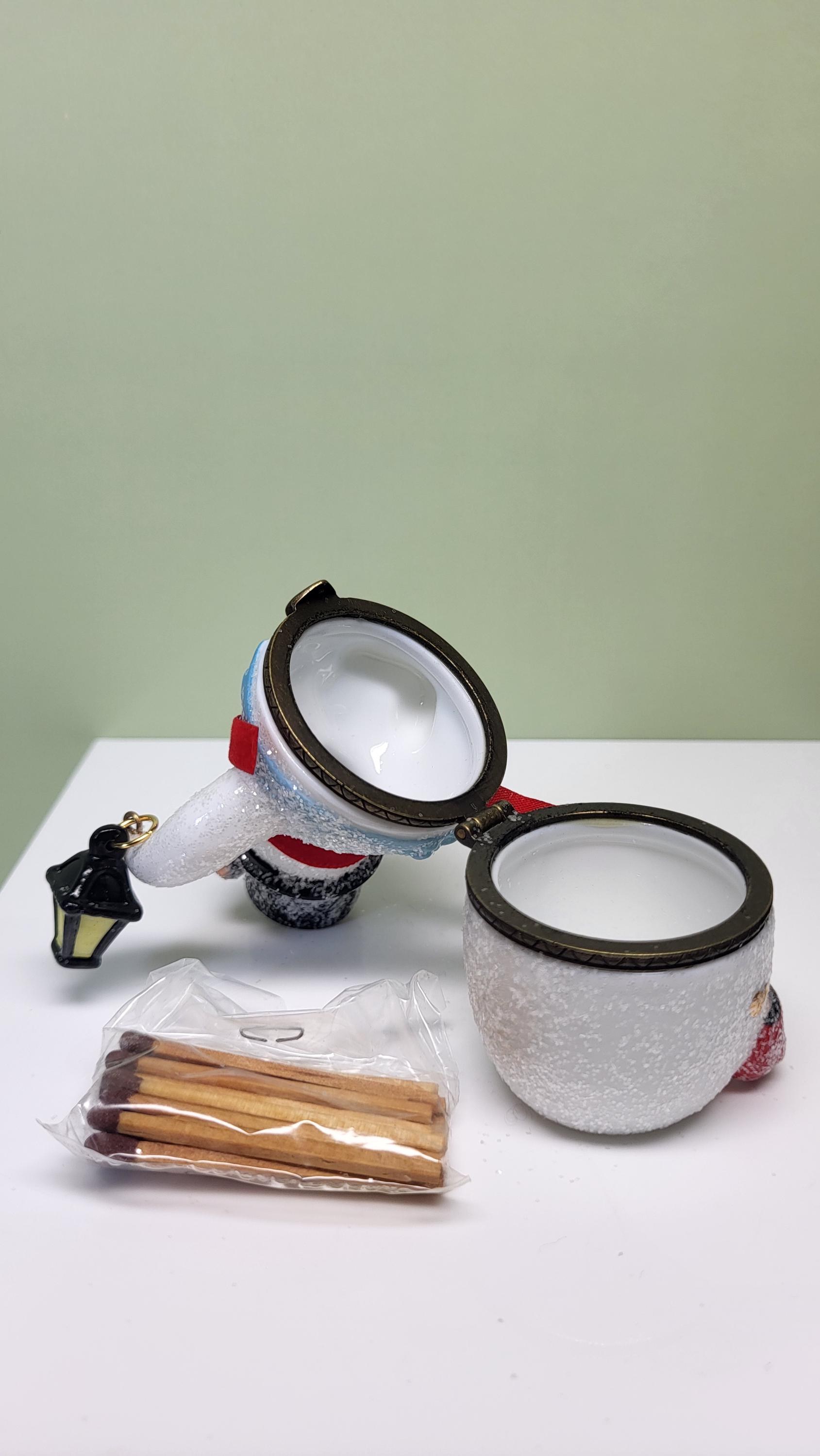 Midwest of Cannon Falls PHB Collection Porcelain Snowman Hinged Trinket Box with Matches Trinket, Christmas Holiday Decor Vintage Collectibl view 7