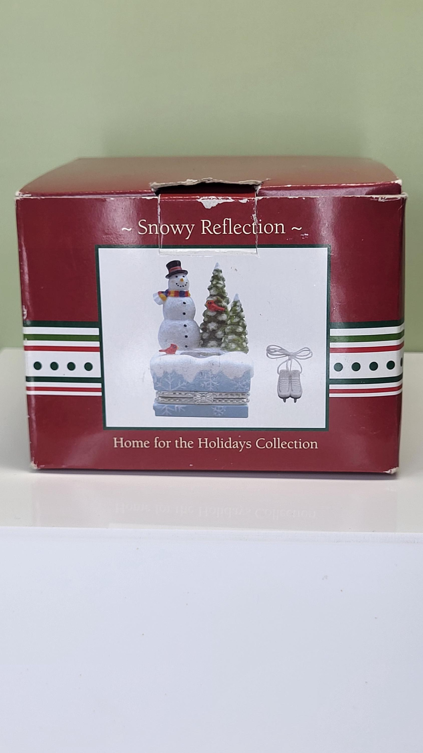 Vintage Home for the Holidays 'Snowy Reflection' Solid Porcelain Hand-Painted Hinged Trinket Box with Ice Skates Trinket in Original Box view 11