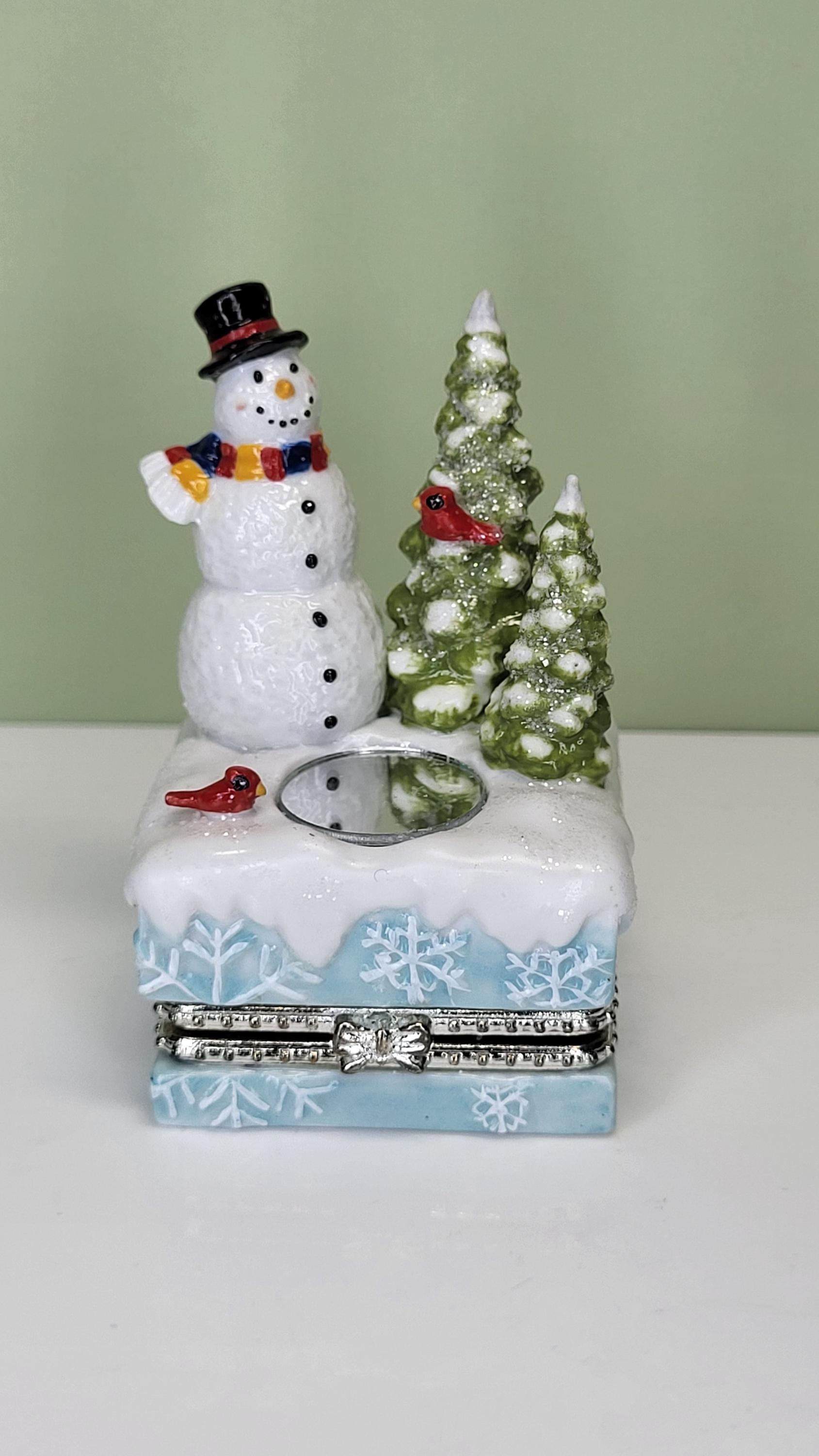 Vintage Home for the Holidays 'Snowy Reflection' Solid Porcelain Hand-Painted Hinged Trinket Box with Ice Skates Trinket in Original Box view 3