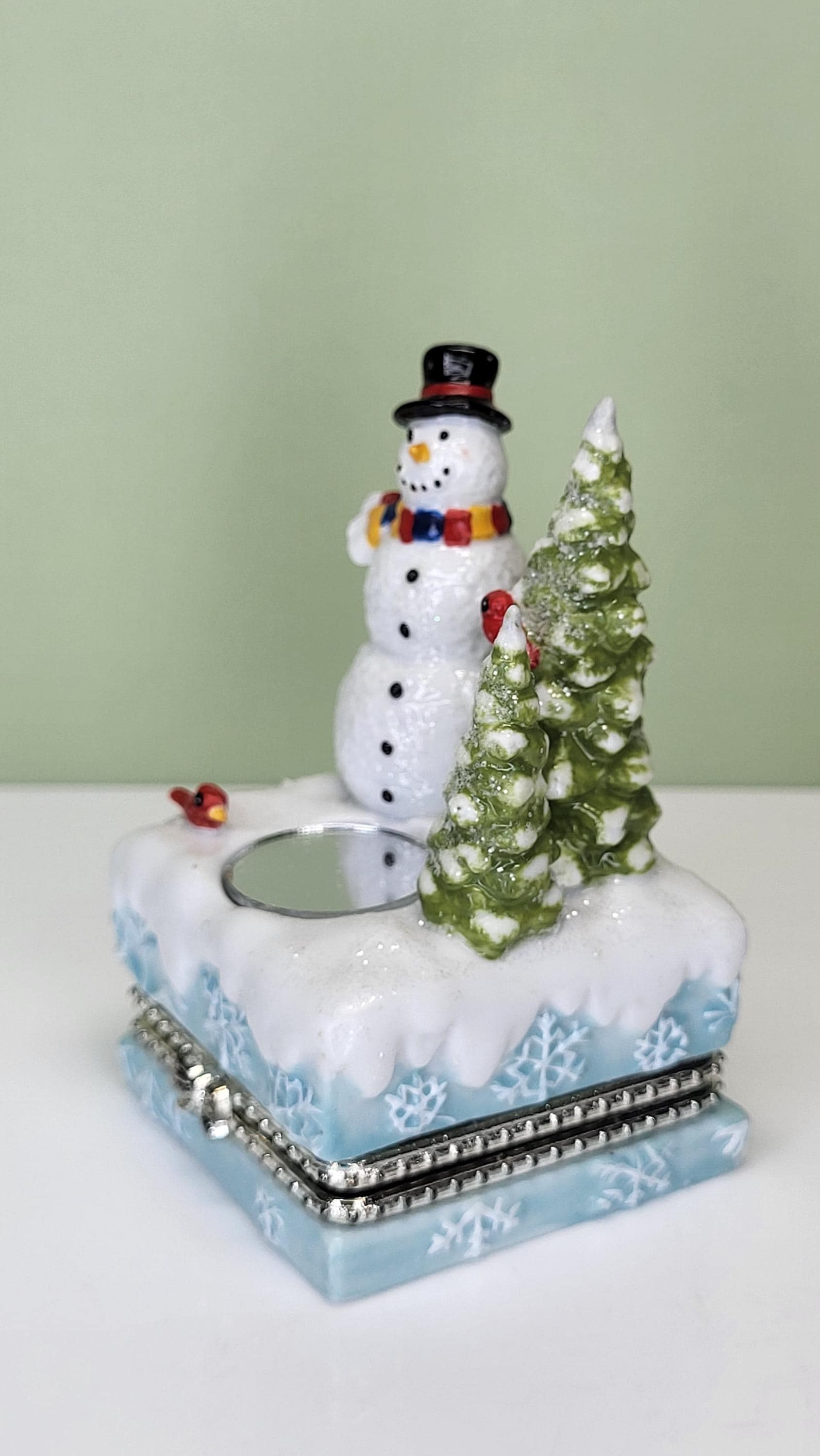 Vintage Home for the Holidays 'Snowy Reflection' Solid Porcelain Hand-Painted Hinged Trinket Box with Ice Skates Trinket in Original Box view 5