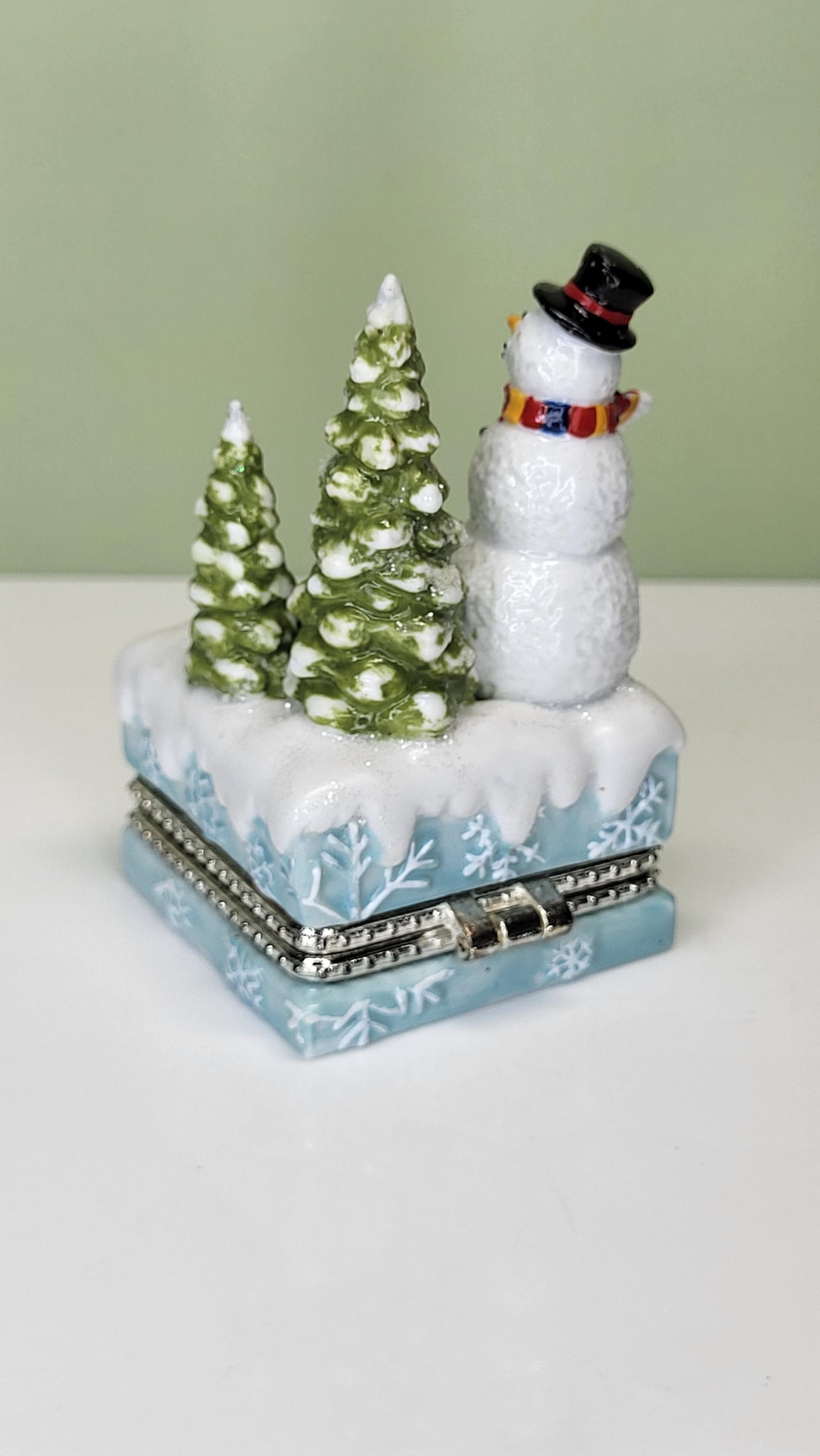 Vintage Home for the Holidays 'Snowy Reflection' Solid Porcelain Hand-Painted Hinged Trinket Box with Ice Skates Trinket in Original Box view 6