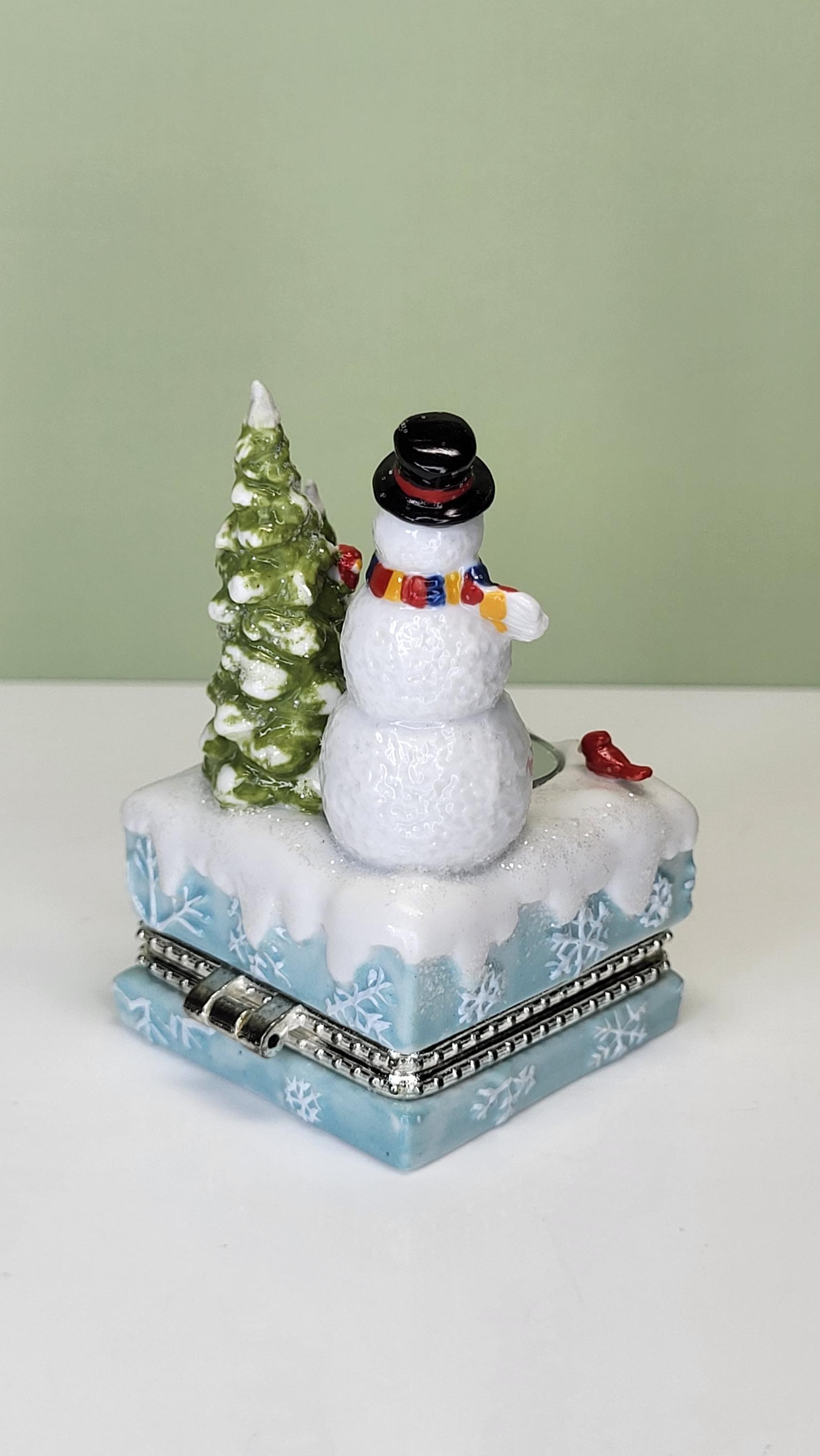 Vintage Home for the Holidays 'Snowy Reflection' Solid Porcelain Hand-Painted Hinged Trinket Box with Ice Skates Trinket in Original Box view 7