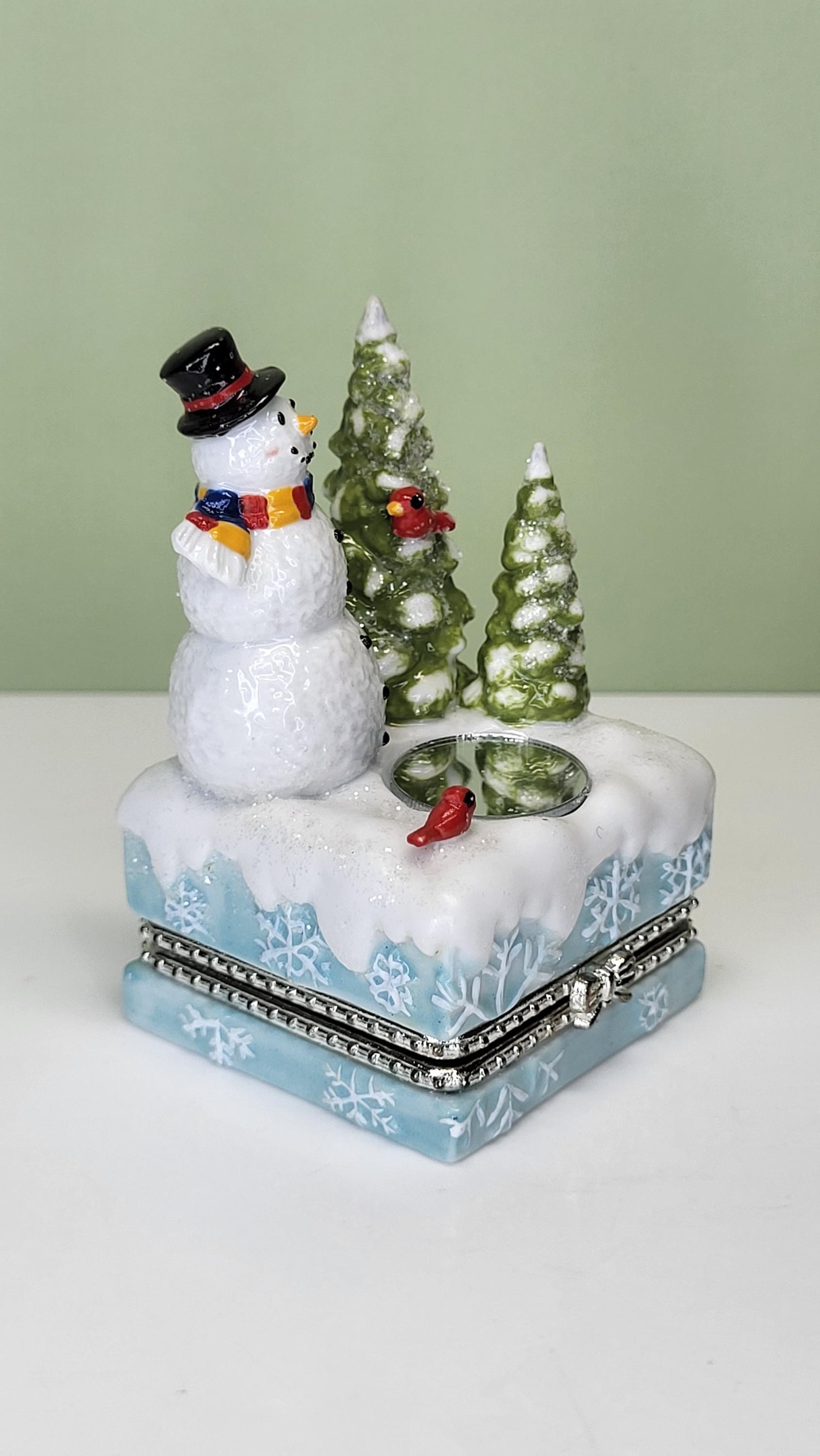 Vintage Home for the Holidays 'Snowy Reflection' Solid Porcelain Hand-Painted Hinged Trinket Box with Ice Skates Trinket in Original Box view 8