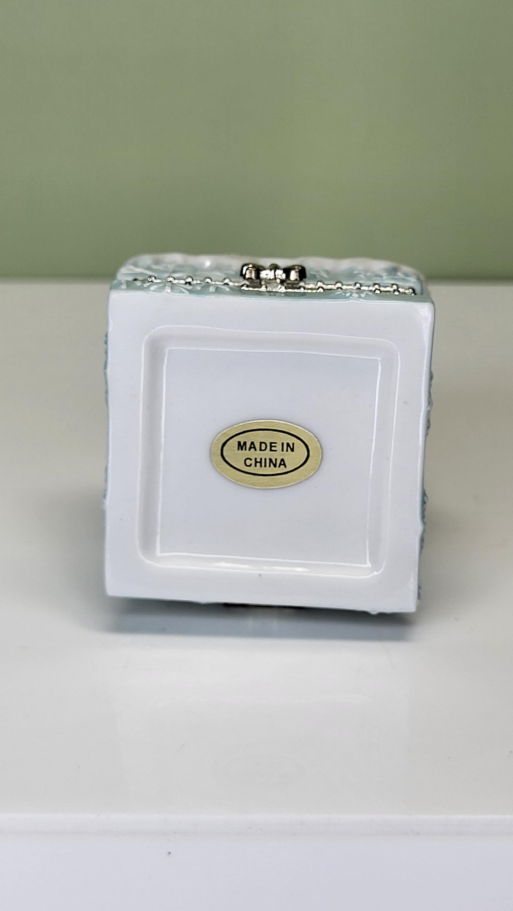 Vintage Home for the Holidays 'Snowy Reflection' Solid Porcelain Hand-Painted Hinged Trinket Box with Ice Skates Trinket in Original Box view 10