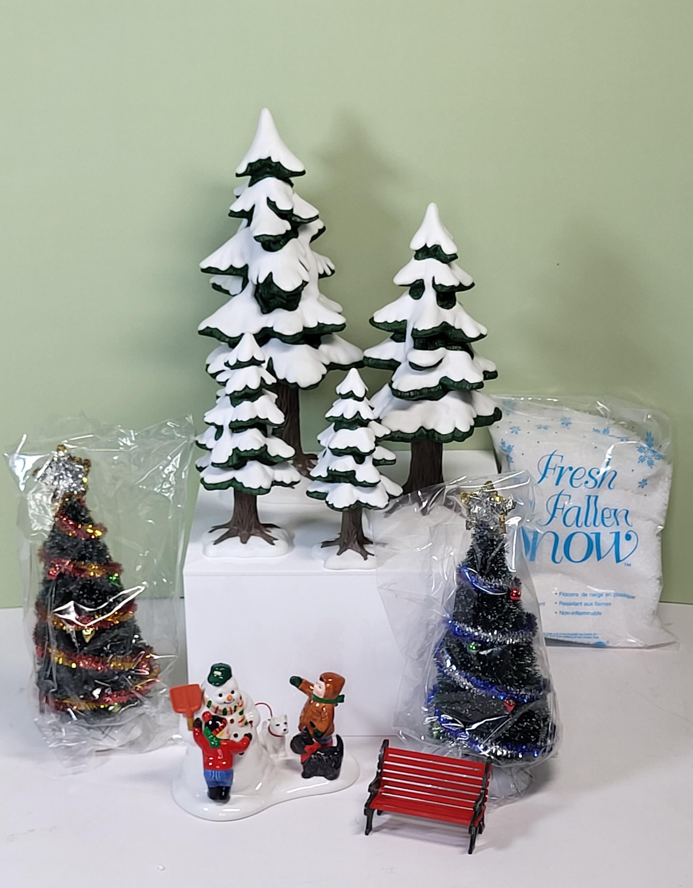 Department 56 Christmas Village Bundle: "Fresh Fallen Snow", "Porcelain Pine Trees" Set (approx. 10+ Pcs), Like New, Never Used, with Boxes view 12