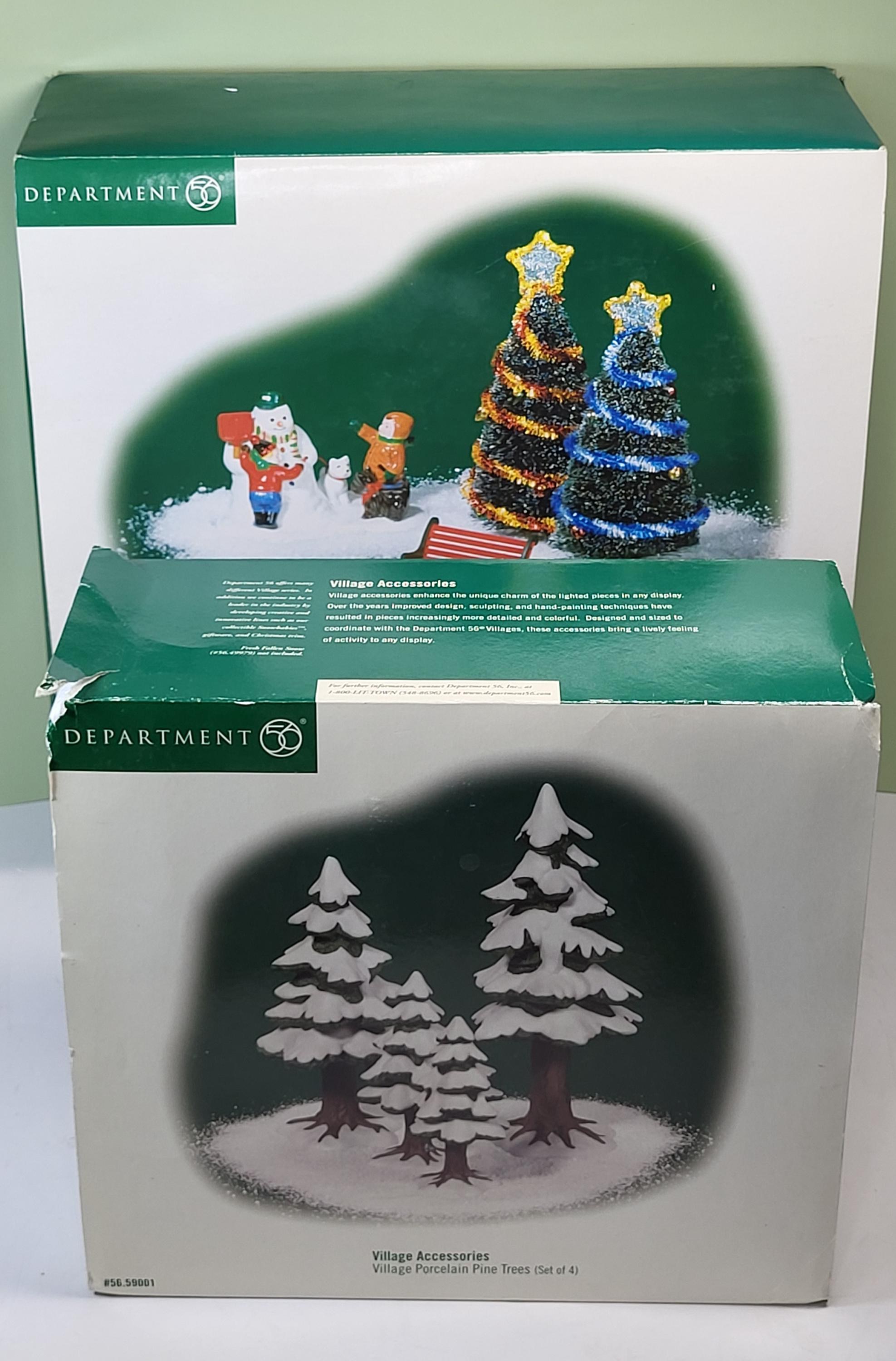 Department 56 Christmas Village Bundle: "Fresh Fallen Snow", "Porcelain Pine Trees" Set (approx. 10+ Pcs), Like New, Never Used, with Boxes view 3