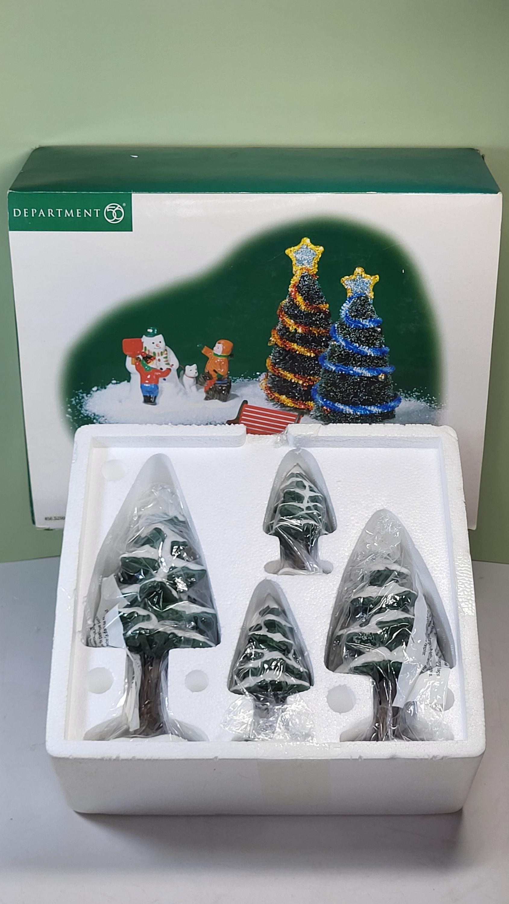 Department 56 Christmas Village Bundle: "Fresh Fallen Snow", "Porcelain Pine Trees" Set (approx. 10+ Pcs), Like New, Never Used, with Boxes view 4