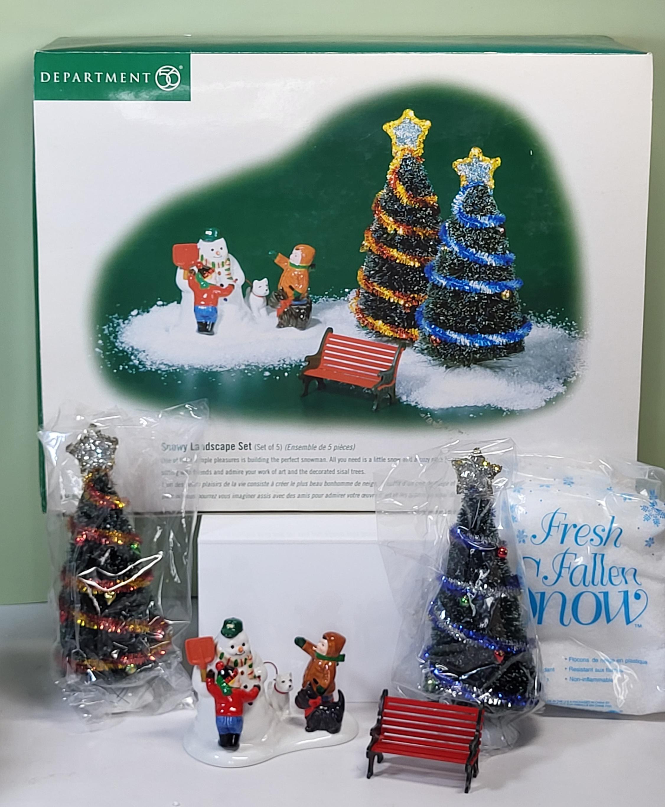 Department 56 Christmas Village Bundle: "Fresh Fallen Snow", "Porcelain Pine Trees" Set (approx. 10+ Pcs), Like New, Never Used, with Boxes view 5