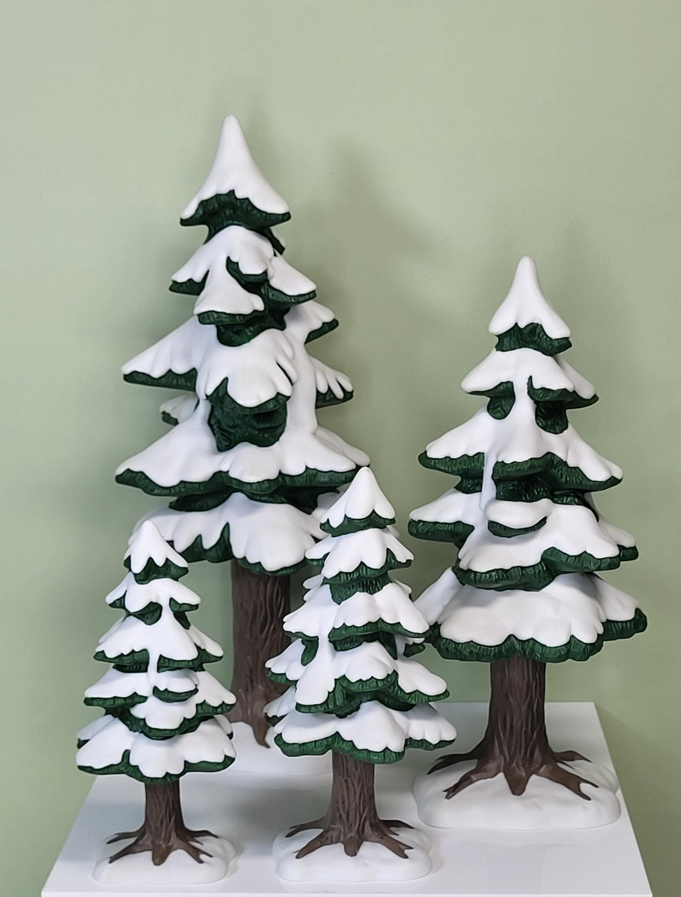 Department 56 Christmas Village Bundle: "Fresh Fallen Snow", "Porcelain Pine Trees" Set (approx. 10+ Pcs), Like New, Never Used, with Boxes view 7