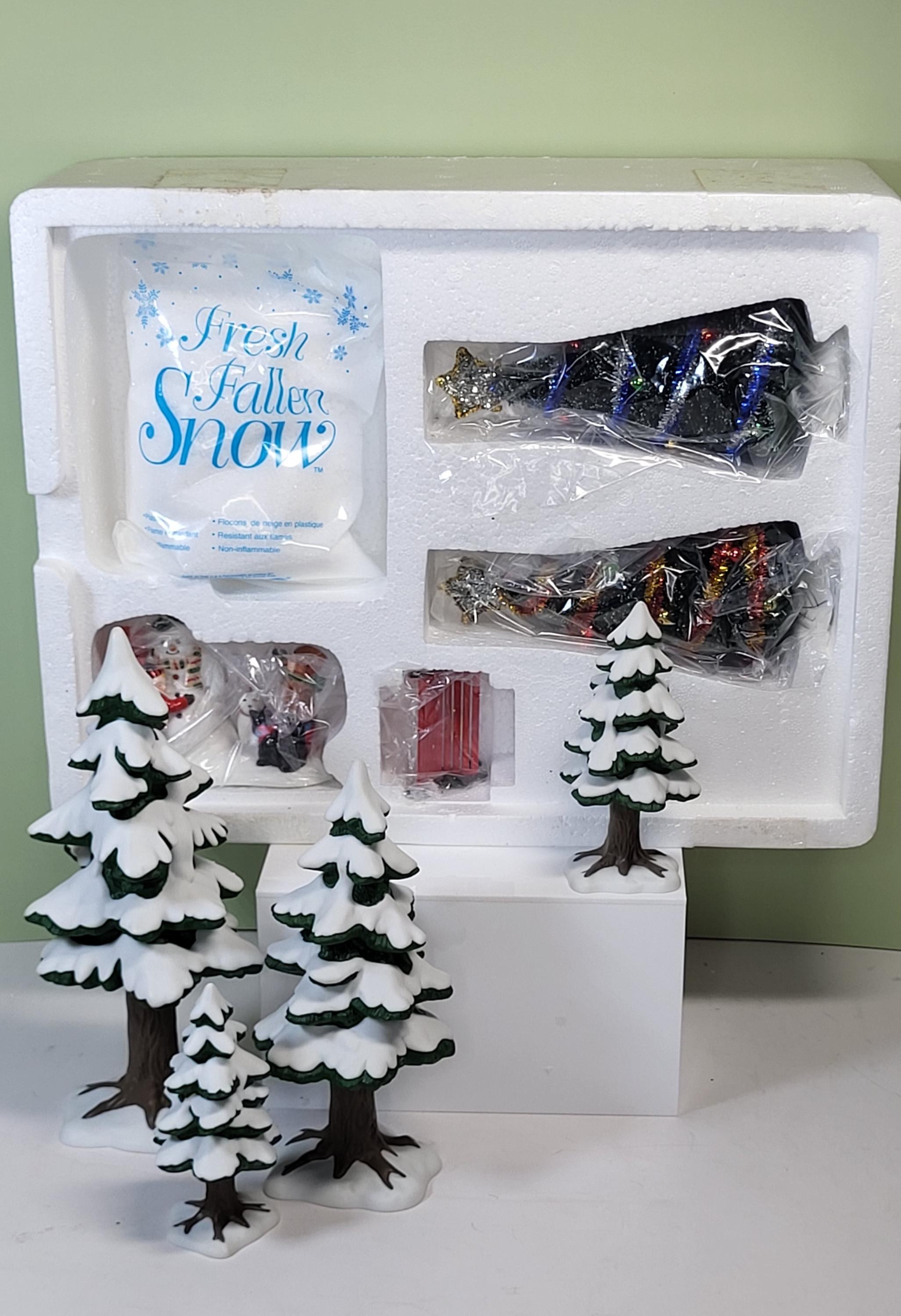 Department 56 Christmas Village Bundle: "Fresh Fallen Snow", "Porcelain Pine Trees" Set (approx. 10+ Pcs), Like New, Never Used, with Boxes view 8