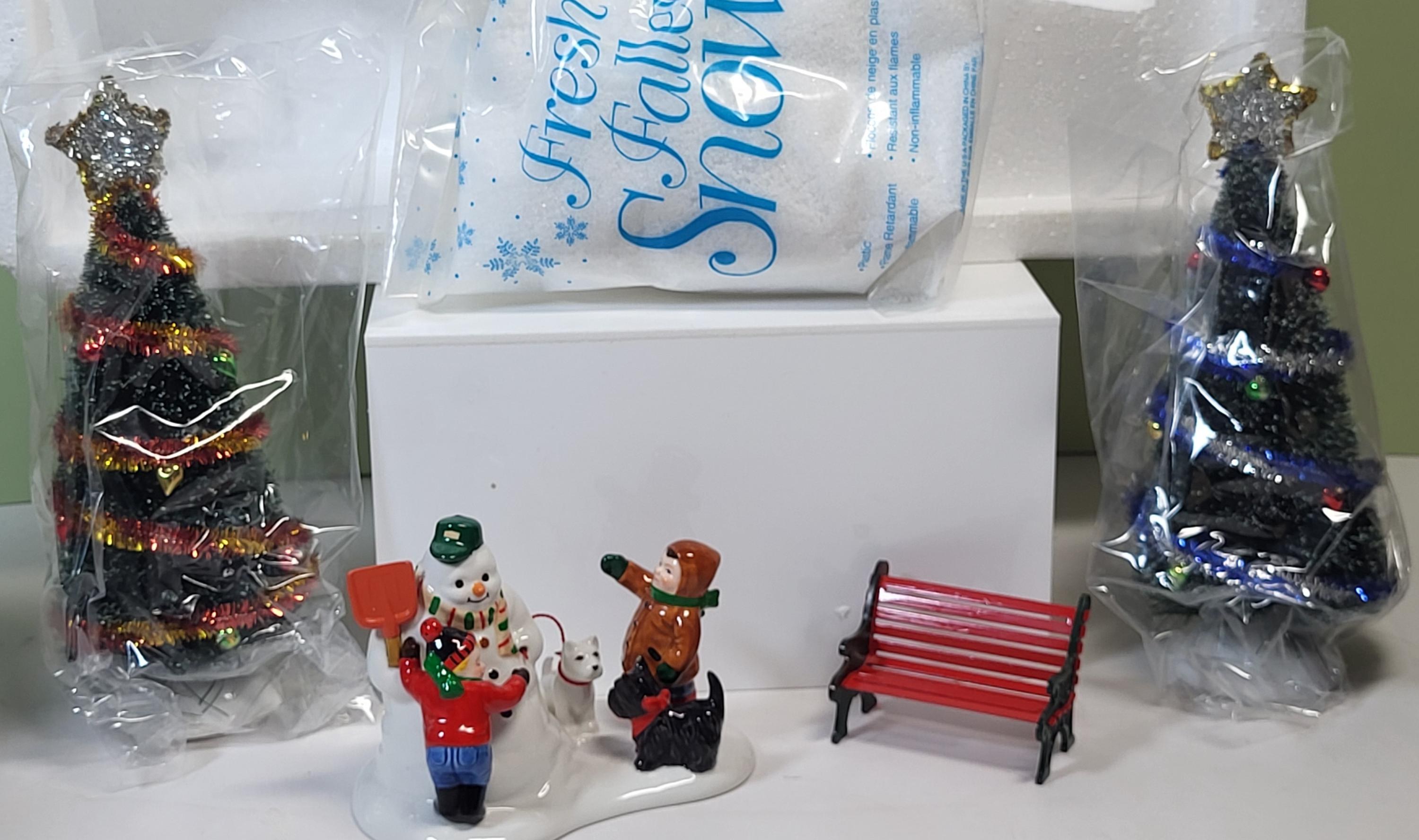 Department 56 Christmas Village Bundle: "Fresh Fallen Snow", "Porcelain Pine Trees" Set (approx. 10+ Pcs), Like New, Never Used, with Boxes view 9