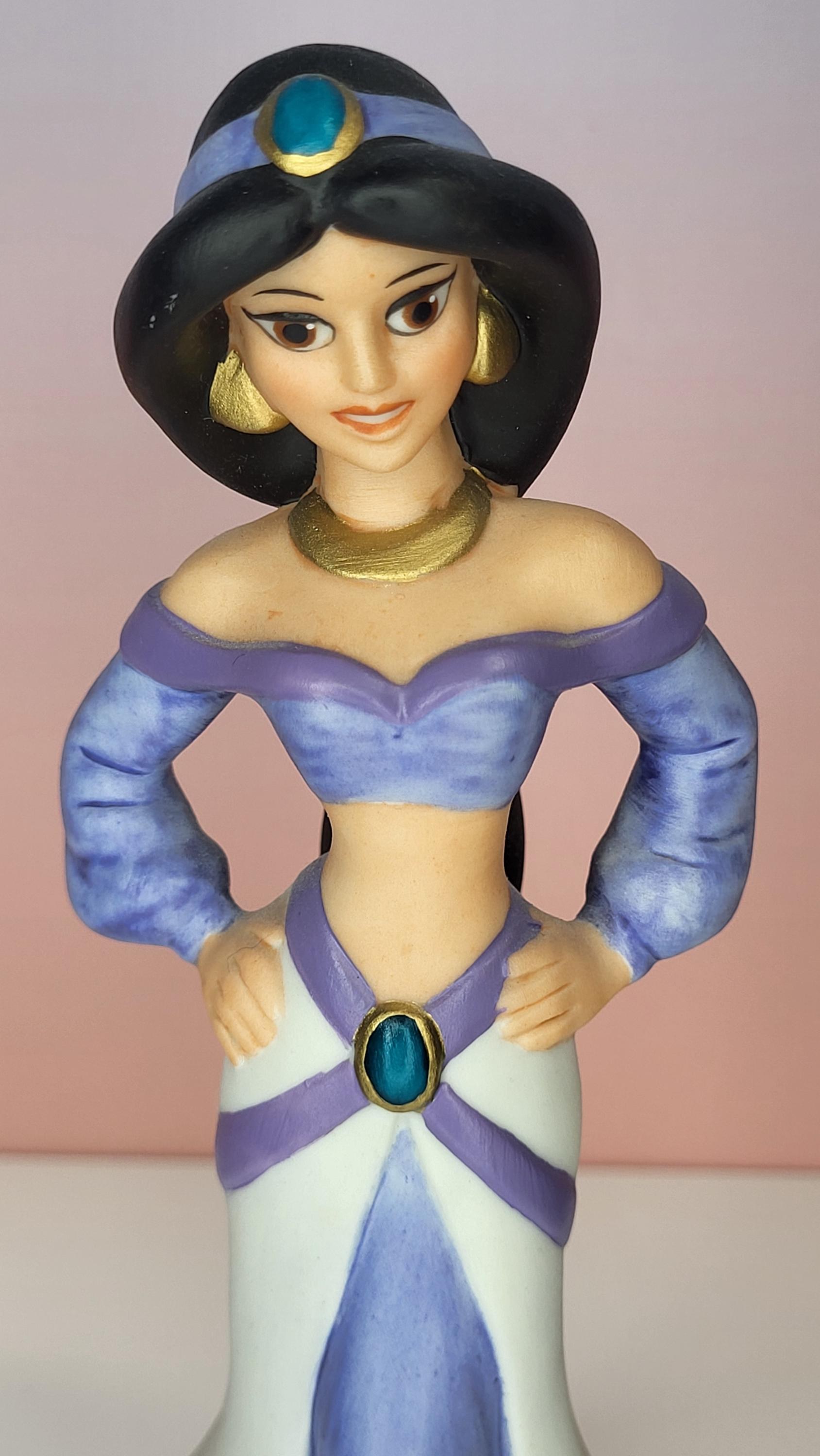 Rare Vintage 1990s Disney Princess Jasmine Figurine, Hand-Painted Porcelain Bisque, Aladdin Purple Dress Collectible, 6" Tall, Retired view 2