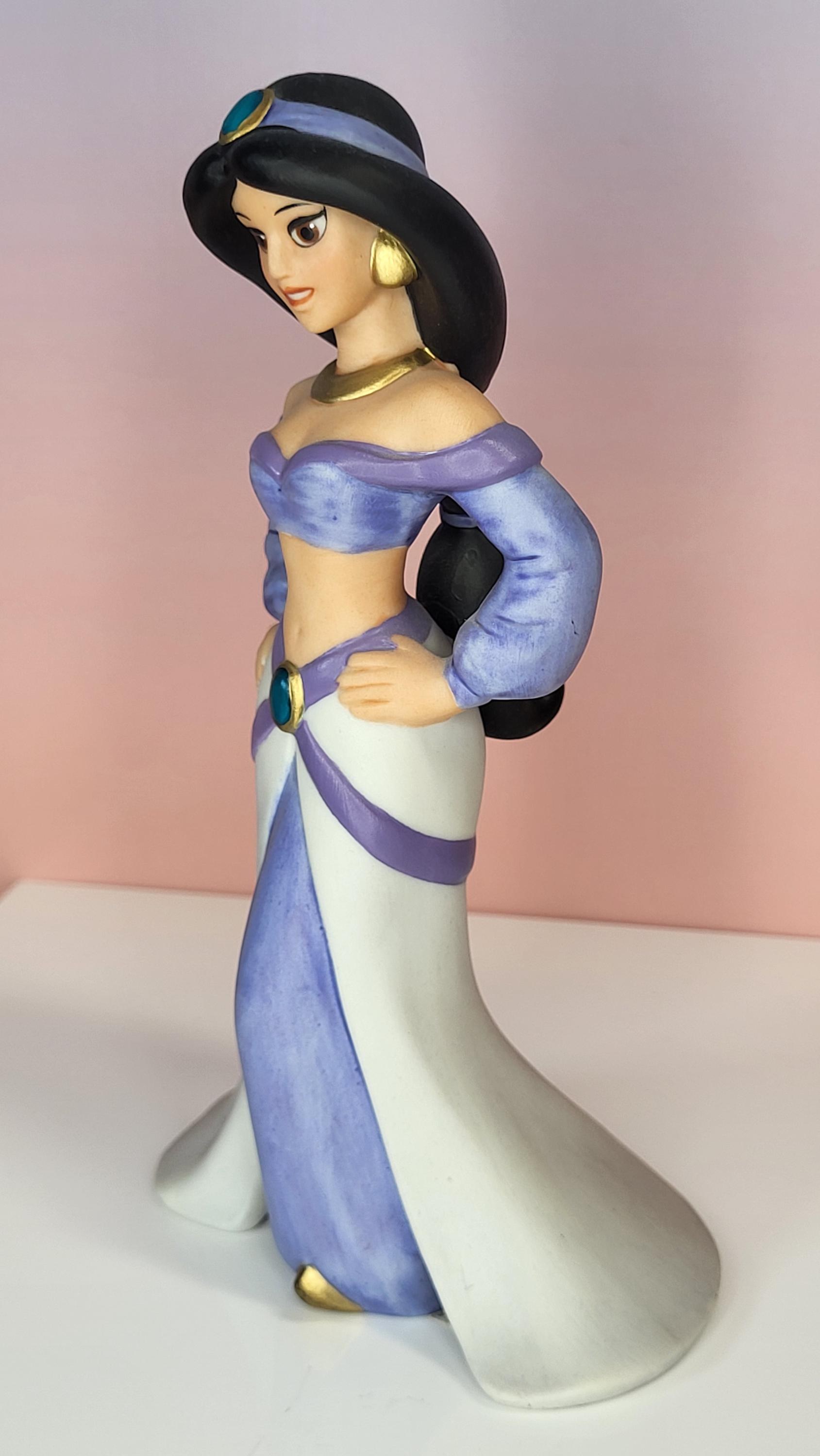 Rare Vintage 1990s Disney Princess Jasmine Figurine, Hand-Painted Porcelain Bisque, Aladdin Purple Dress Collectible, 6" Tall, Retired view 3
