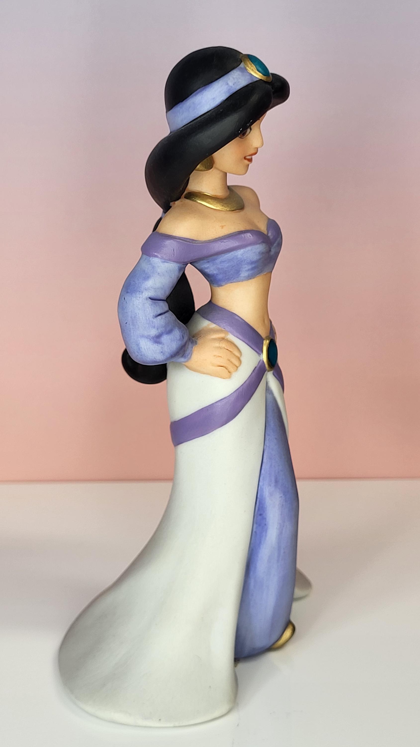 Rare Vintage 1990s Disney Princess Jasmine Figurine, Hand-Painted Porcelain Bisque, Aladdin Purple Dress Collectible, 6" Tall, Retired view 4
