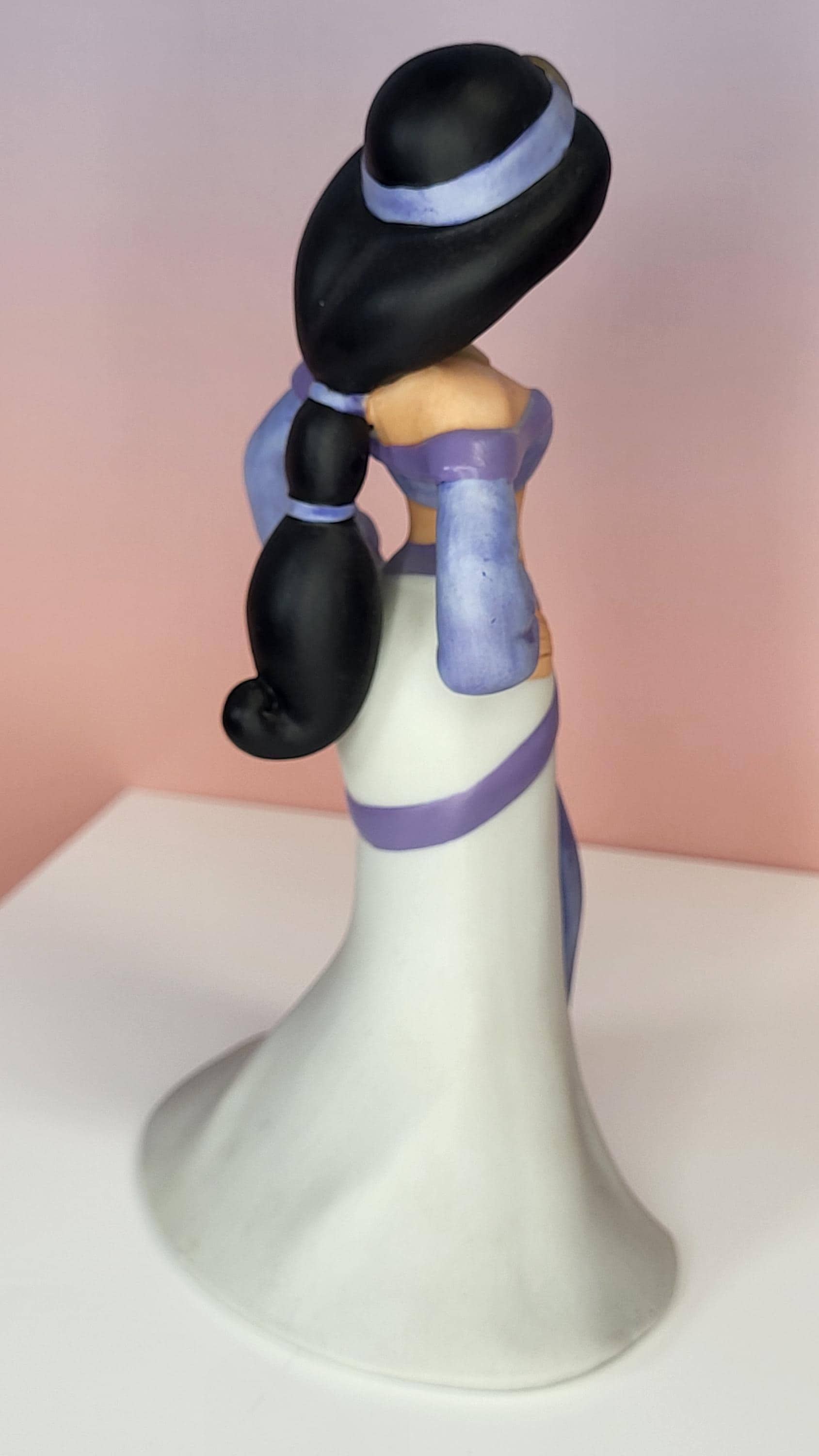 Rare Vintage 1990s Disney Princess Jasmine Figurine, Hand-Painted Porcelain Bisque, Aladdin Purple Dress Collectible, 6" Tall, Retired view 6