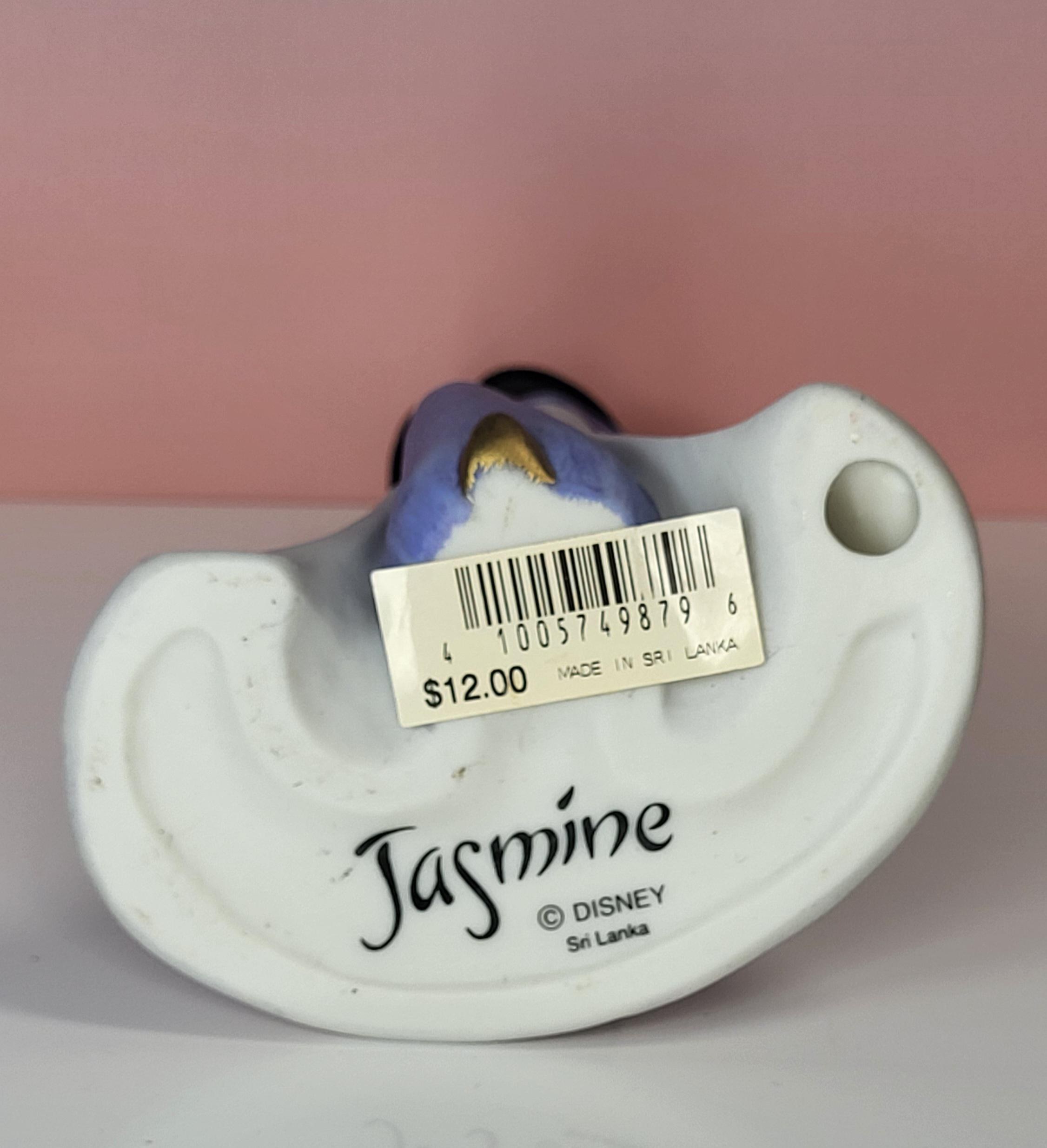 Rare Vintage 1990s Disney Princess Jasmine Figurine, Hand-Painted Porcelain Bisque, Aladdin Purple Dress Collectible, 6" Tall, Retired view 7